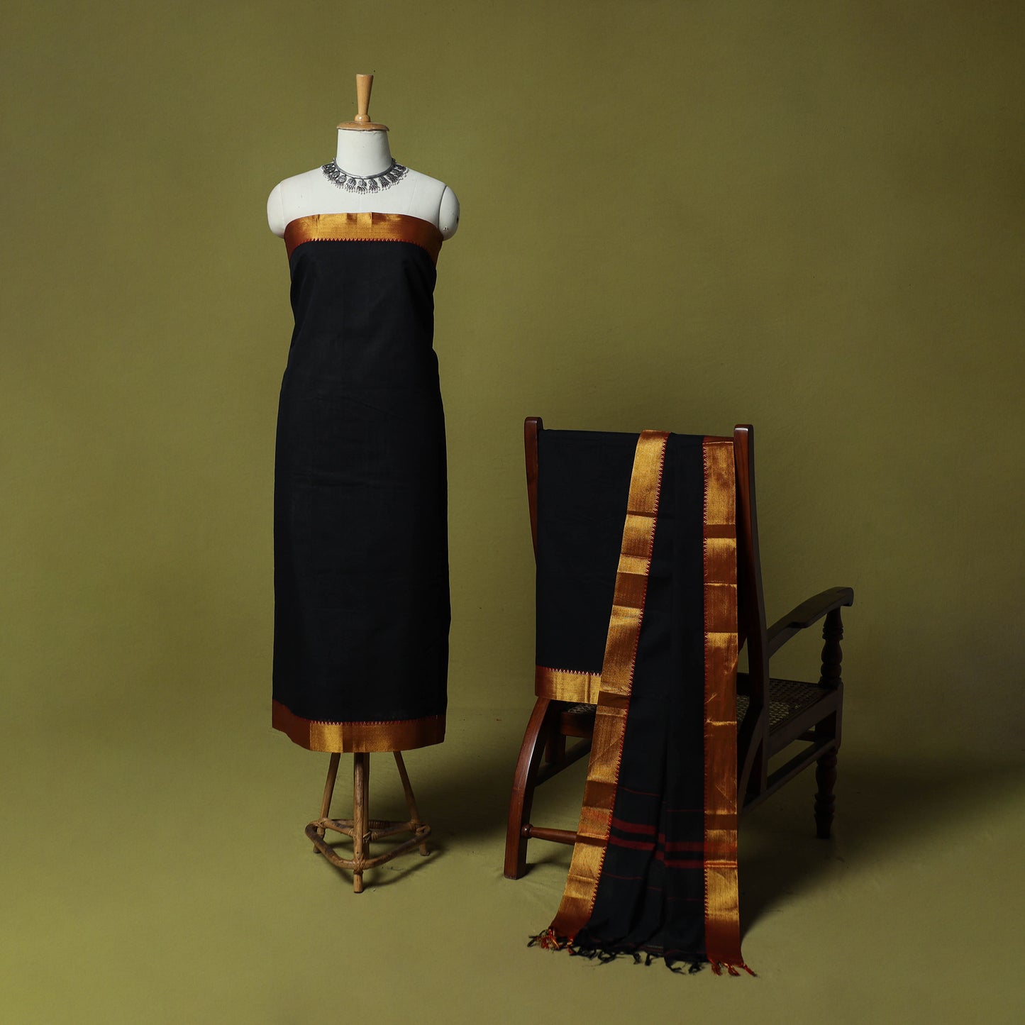 Dharwad Cotton 3pc Unstitched Dress Material Suit Set with Woven Zari Border 72