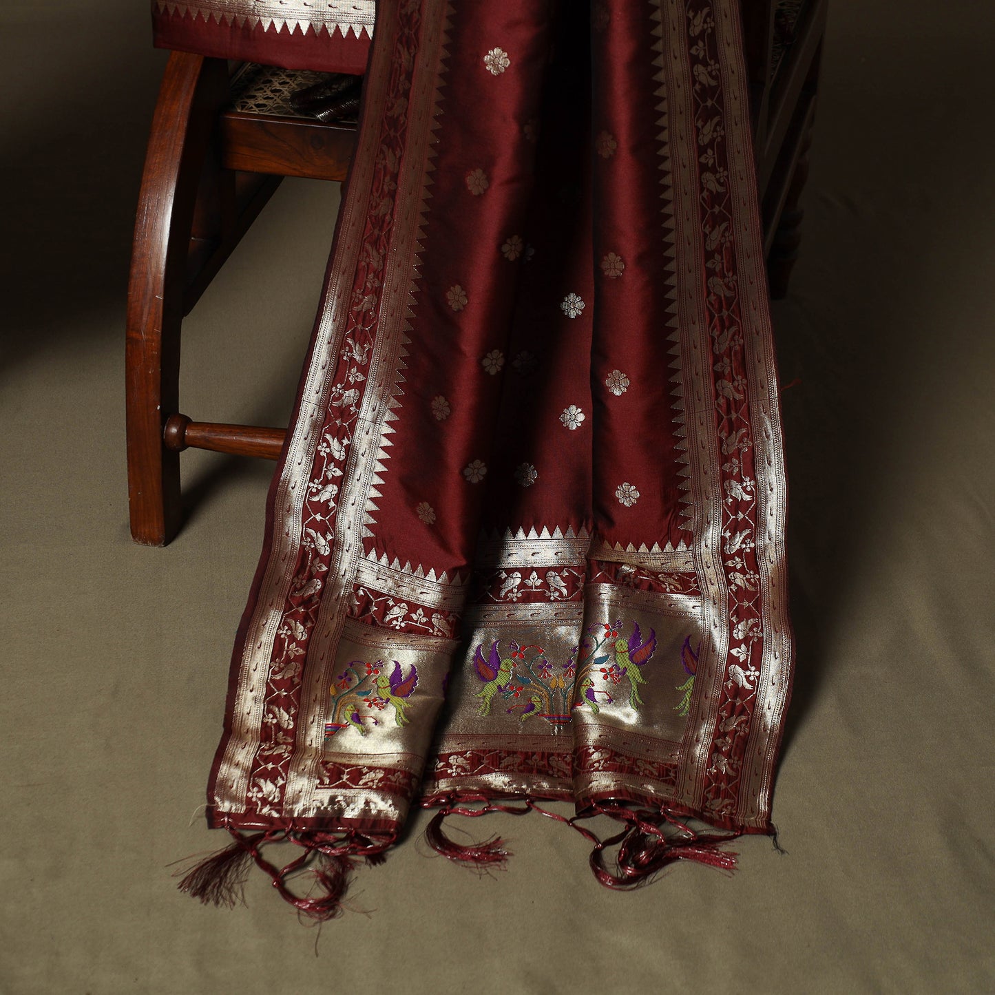 Maroon - Bangalore Silk Paithani Weave 3pc Unstitched Dress Material Suit Set 08