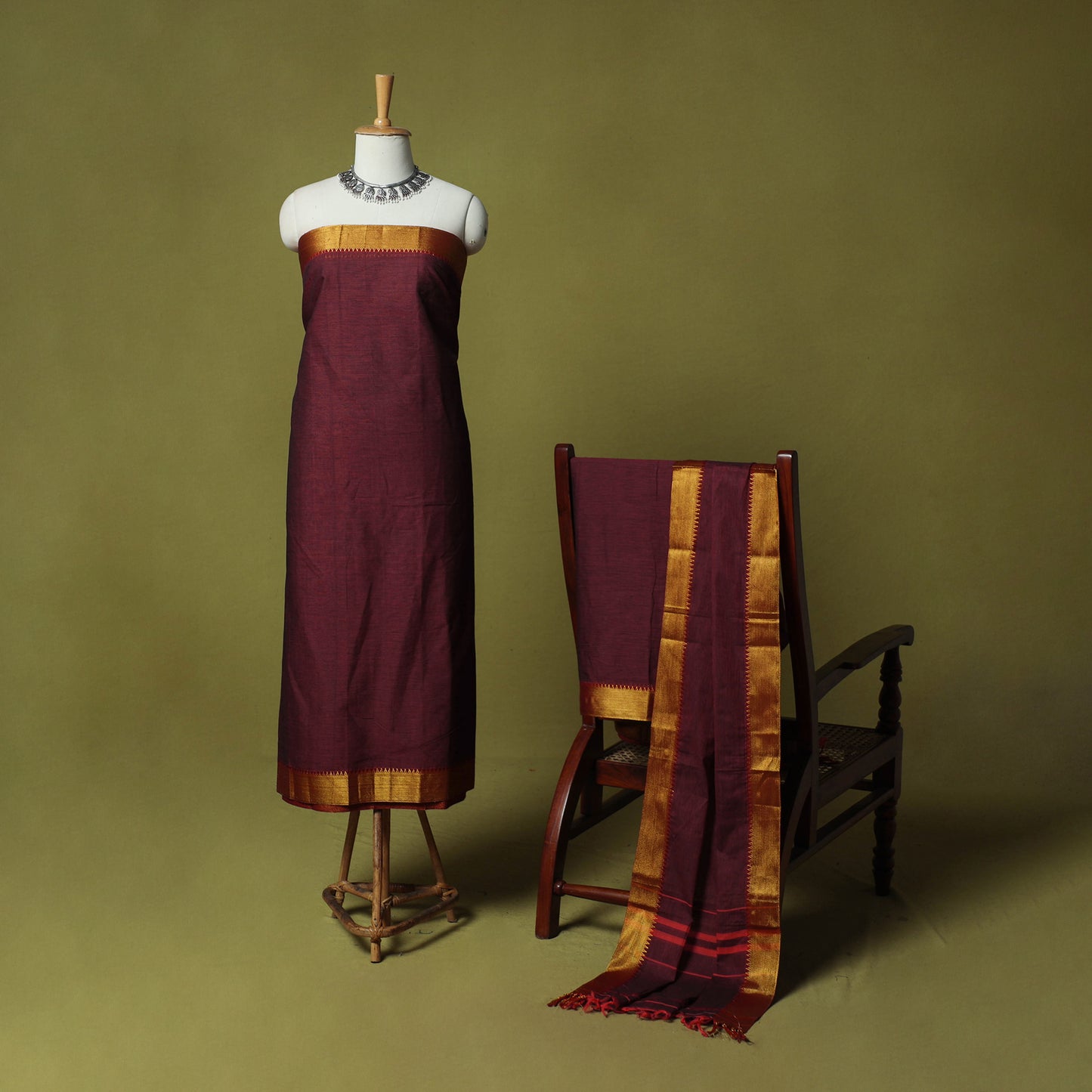 Dharwad Cotton 3pc Unstitched Dress Material Suit Set with Woven Zari Border 78