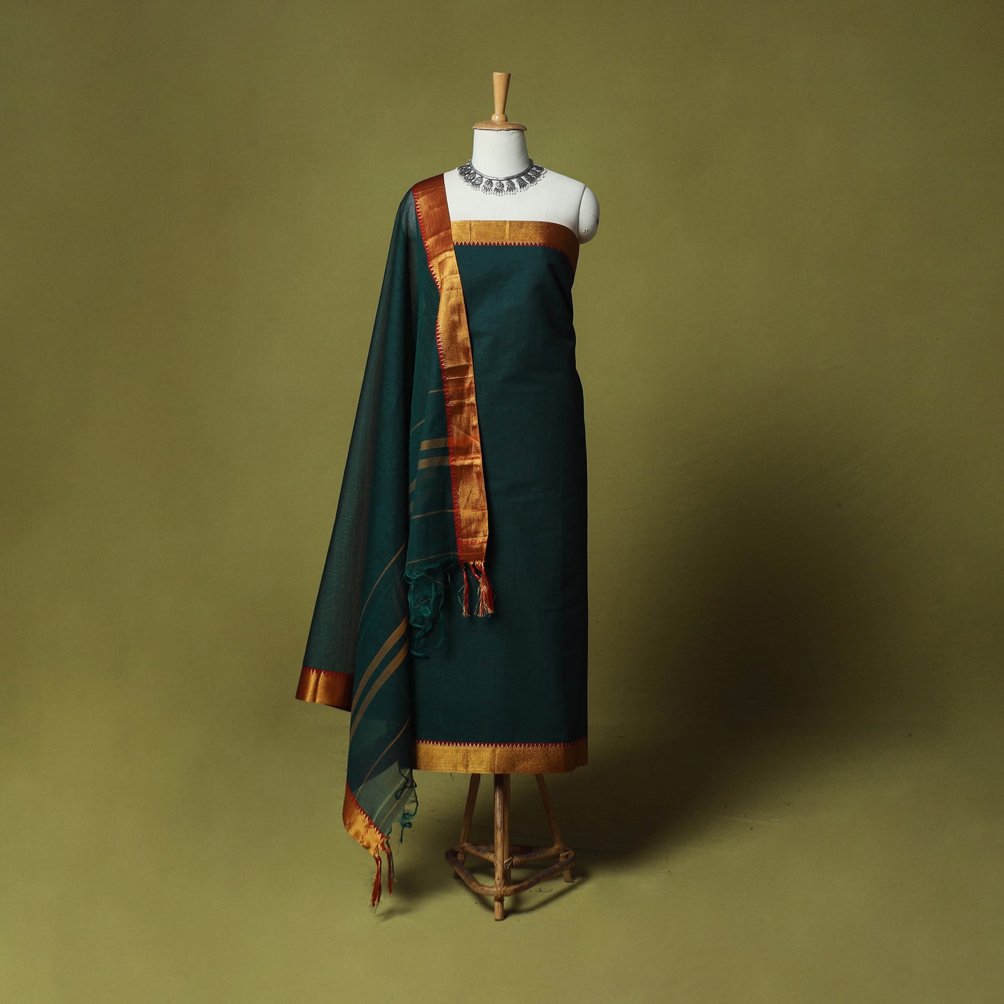 Dharwad Cotton 3pc Unstitched Dress Material Suit Set with Woven Zari Border 80