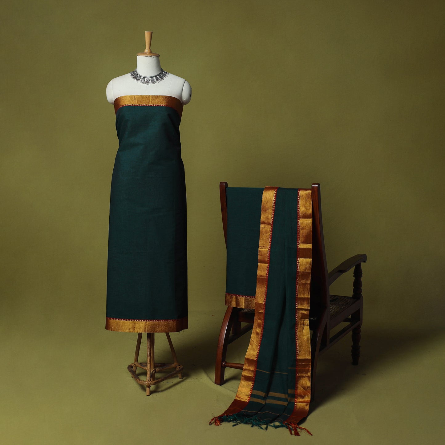 Dharwad Cotton 3pc Unstitched Dress Material Suit Set with Woven Zari Border 80