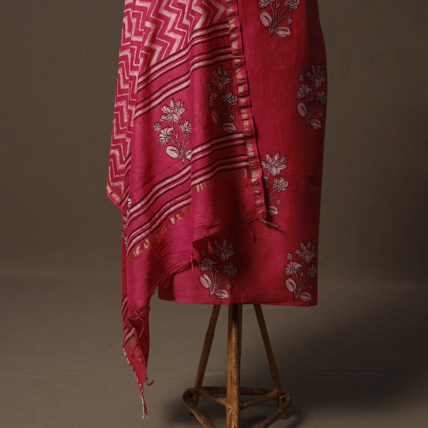 Akola Hand Block Print Chanderi Silk 2pc Unstitched Dress Material Kurta Set 01