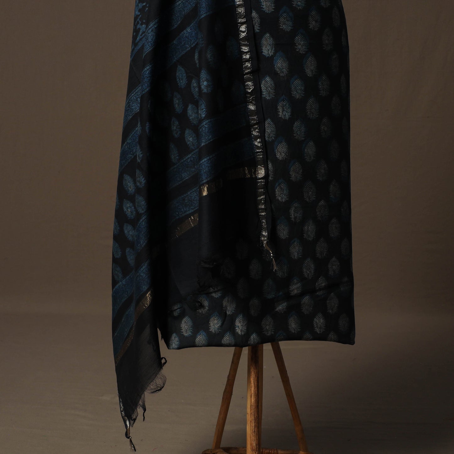 Akola Hand Block Print Chanderi Silk 2pc Unstitched Dress Material Kurta Set 05