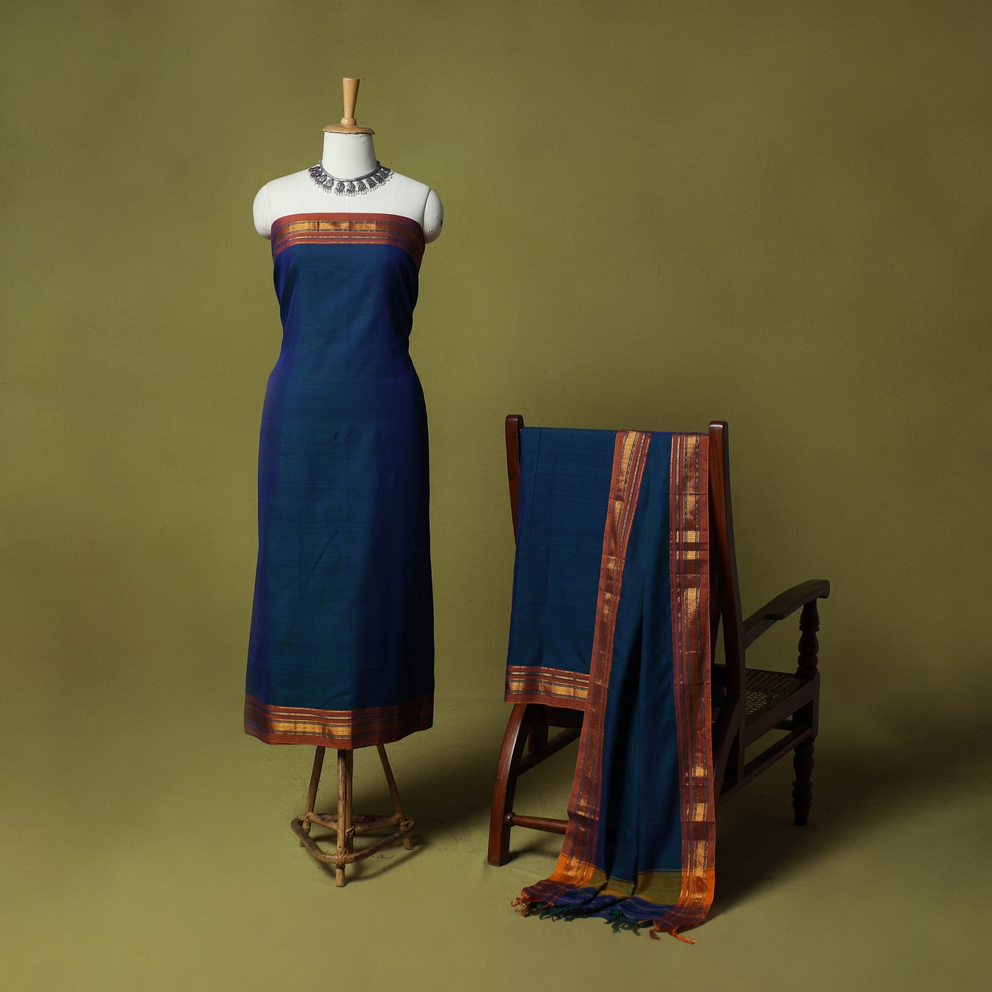 Dharwad Cotton 3pc Unstitched Dress Material Suit Set with Woven Zari Border 87