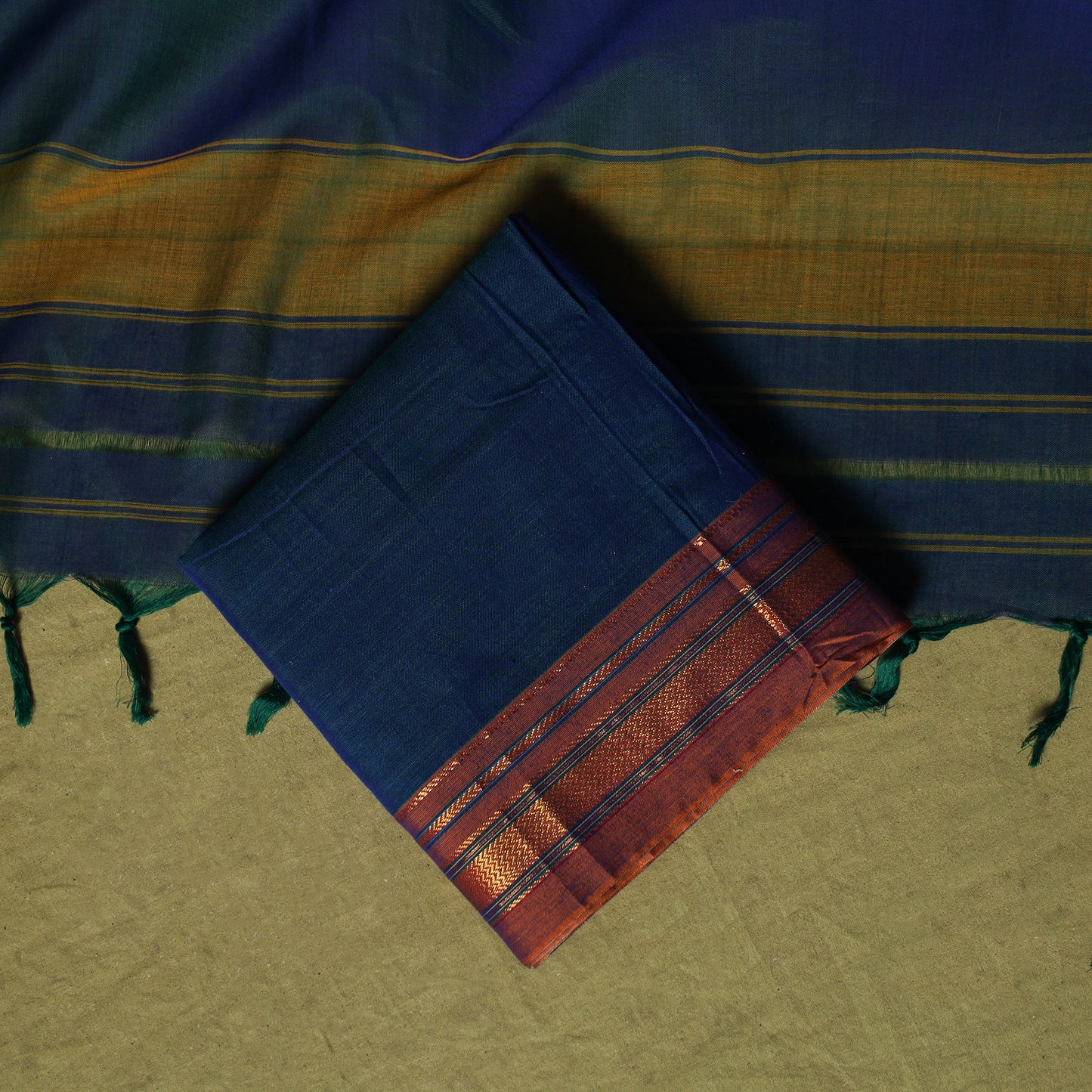Dharwad Cotton 3pc Unstitched Dress Material Suit Set with Woven Zari Border 87