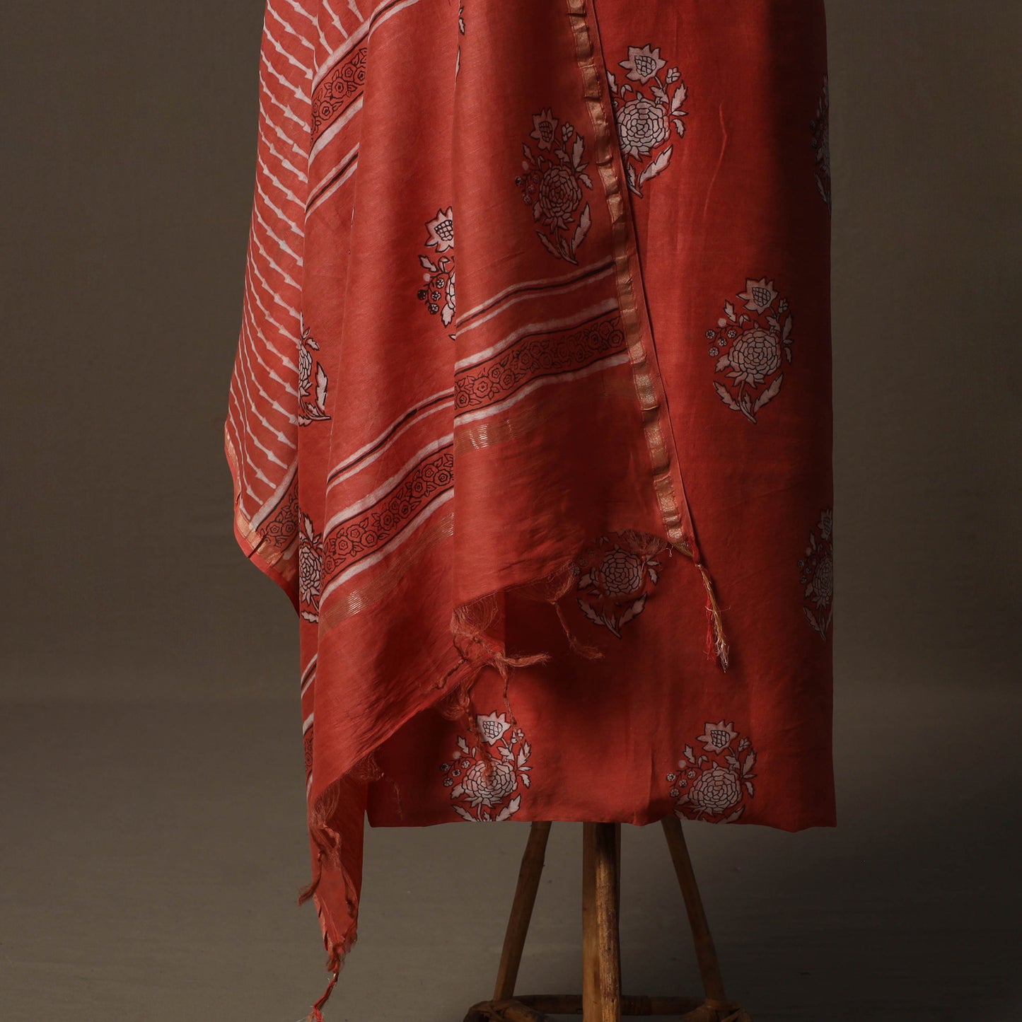 Akola Hand Block Print Chanderi Silk 2pc Unstitched Dress Material Kurta Set 12