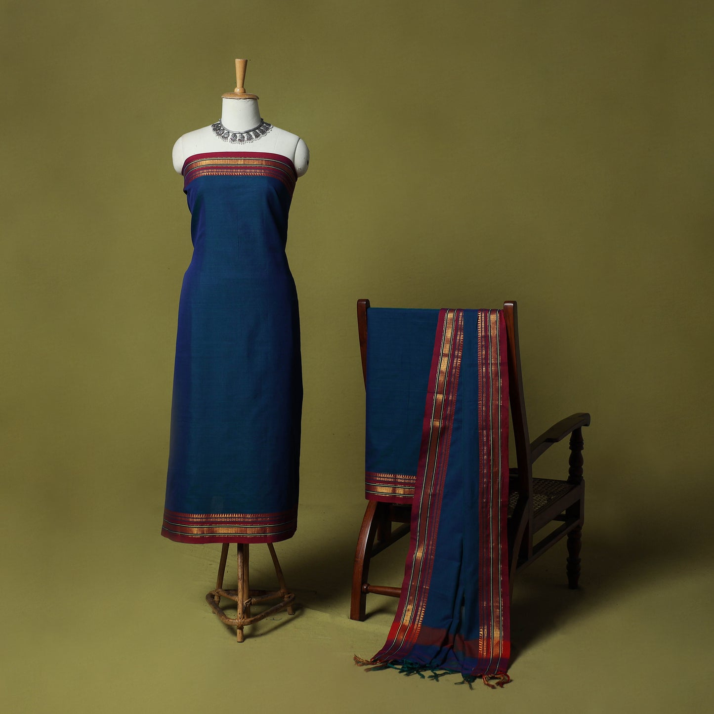 Dharwad Cotton 3pc Unstitched Dress Material Suit Set with Woven Zari Border 88