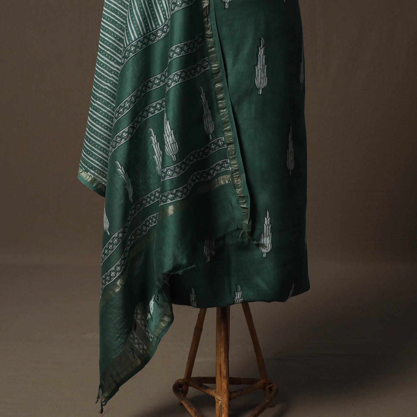 Akola Hand Block Print Chanderi Silk 2pc Unstitched Dress Material Kurta Set 14