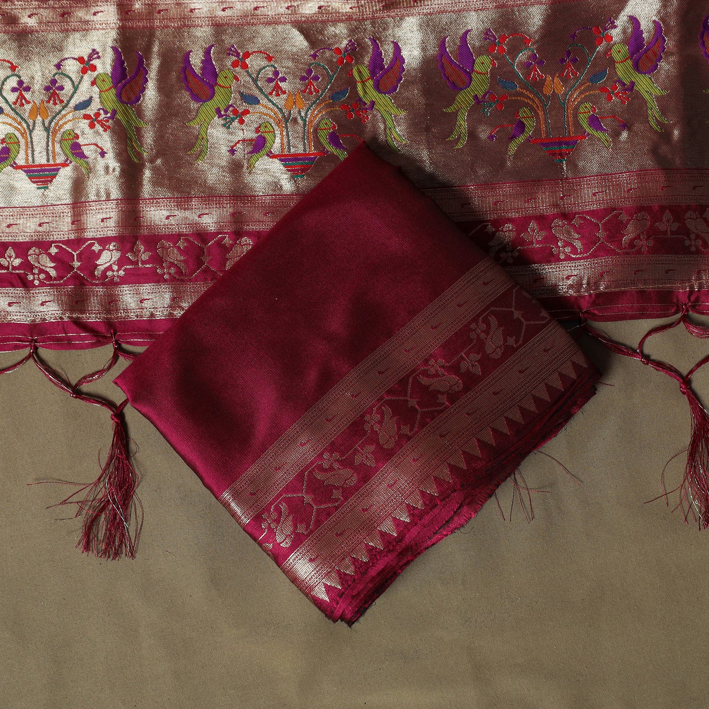 Pink - Bangalore Silk Paithani Weave 3pc Unstitched Dress Material Suit Set 19