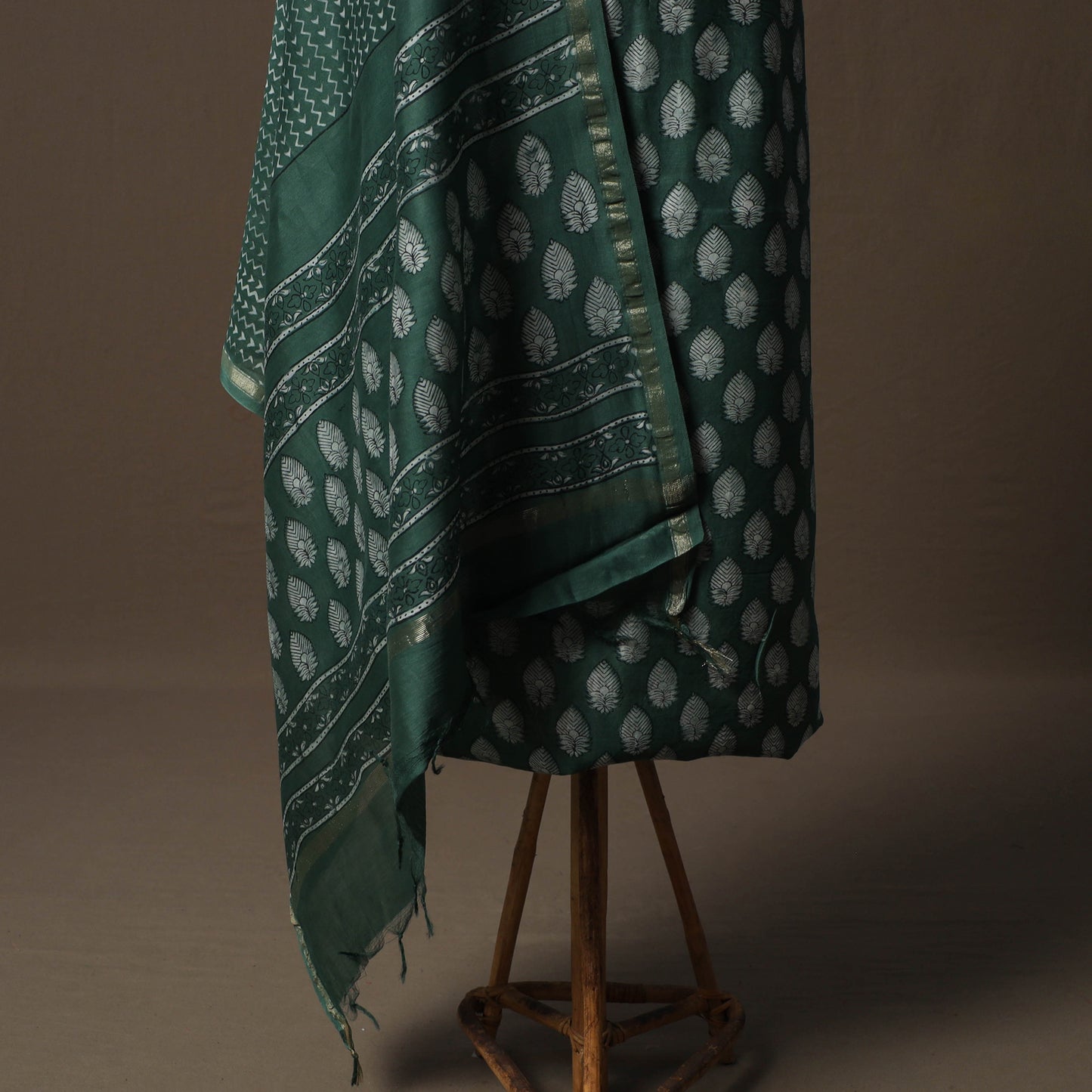 Akola Hand Block Print Chanderi Silk 2pc Unstitched Dress Material Kurta Set 16