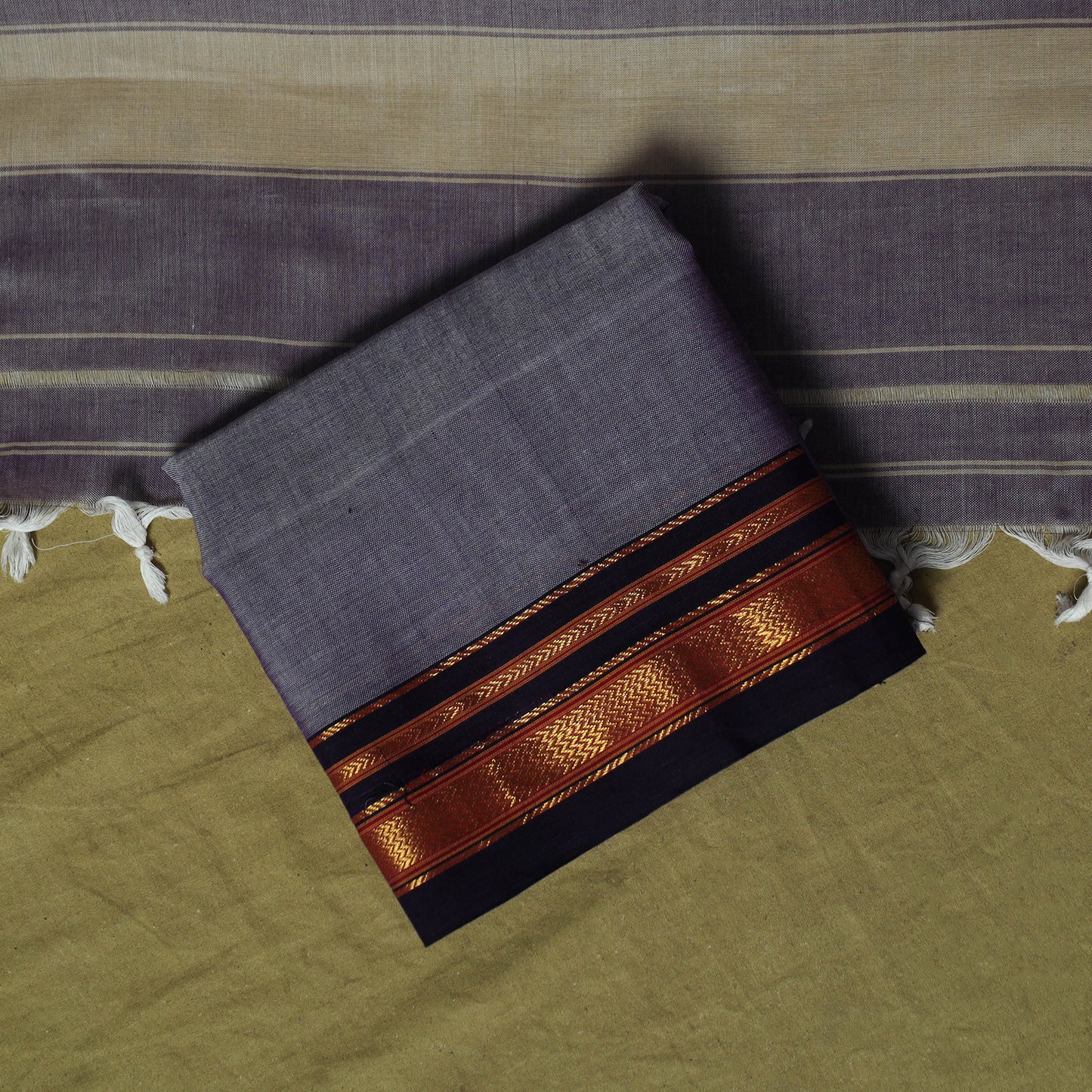 Dharwad Cotton 3pc Unstitched Dress Material Suit Set with Woven Zari Border 91