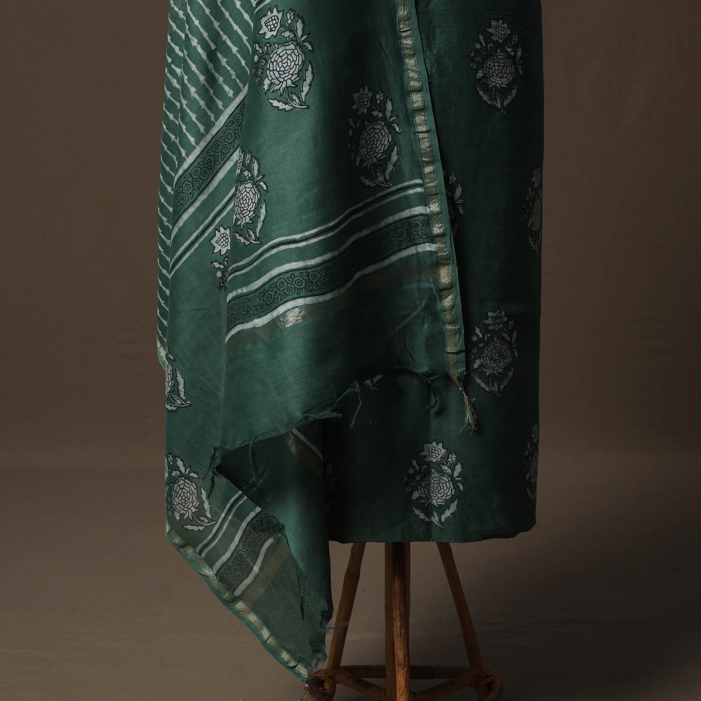Akola Hand Block Print Chanderi Silk 2pc Unstitched Dress Material Kurta Set 20