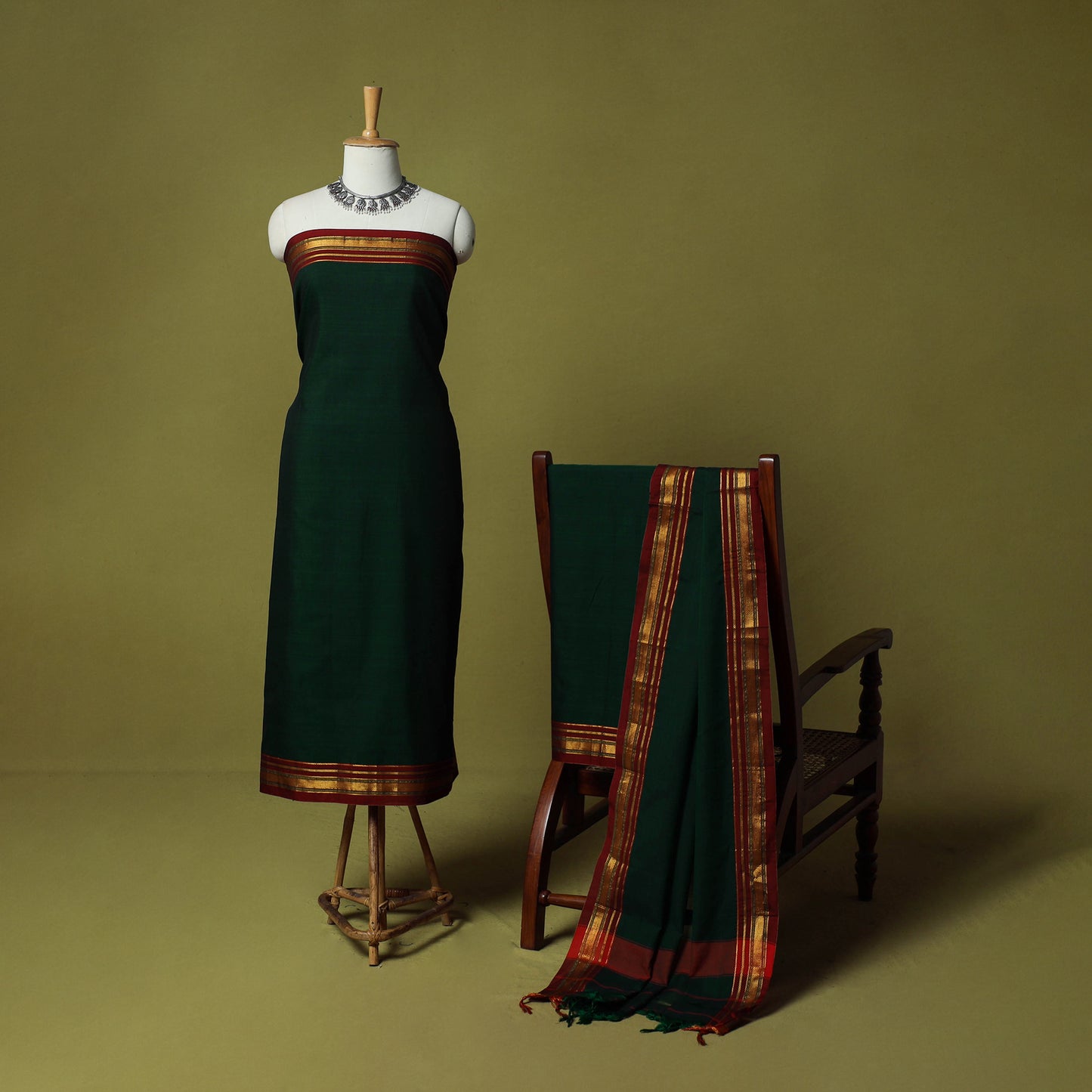 Dharwad Cotton 3pc Unstitched Dress Material Suit Set with Woven Zari Border 94