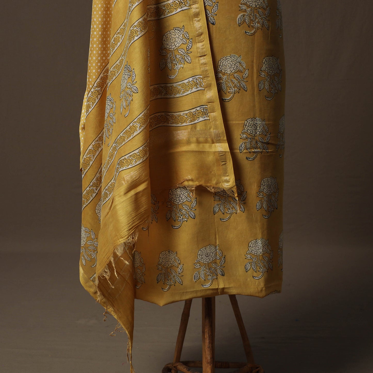 Akola Hand Block Print Chanderi Silk 2pc Unstitched Dress Material Kurta Set 21