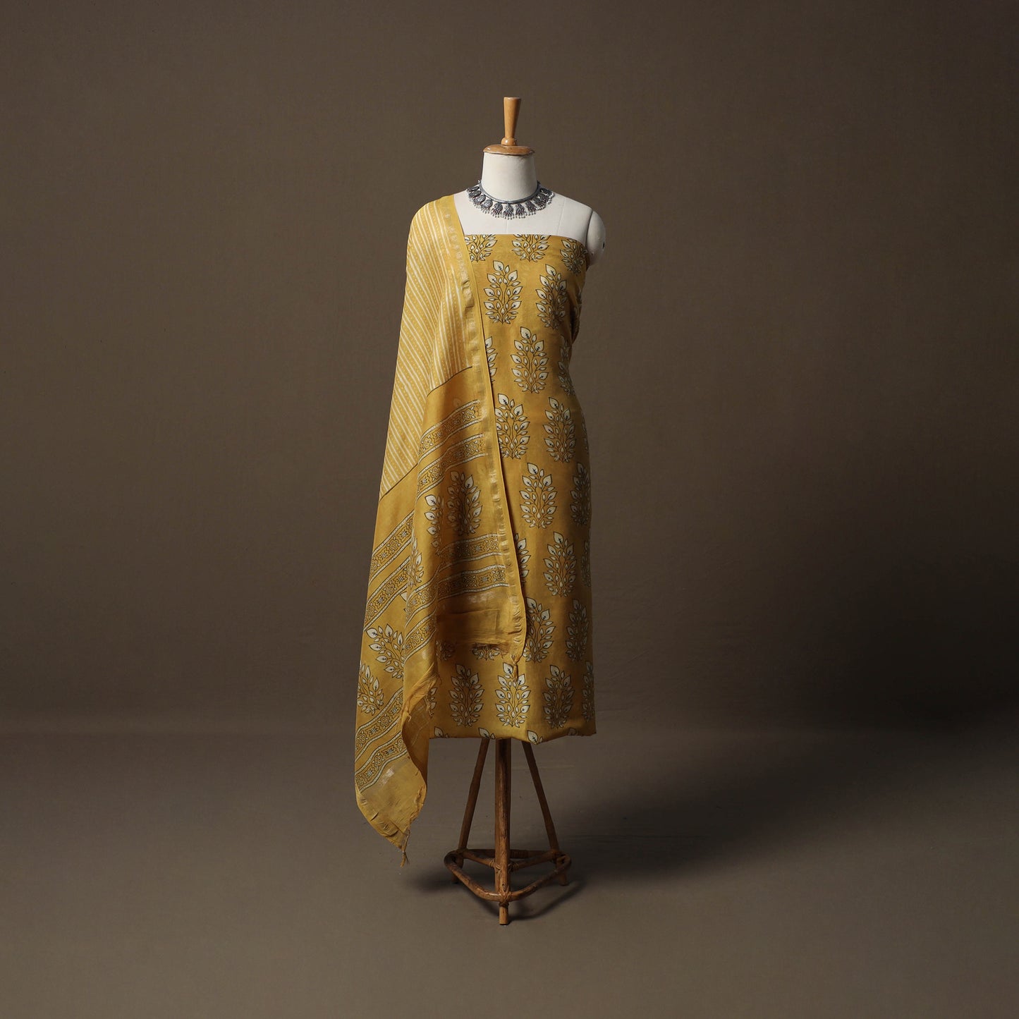 Akola Hand Block Print Chanderi Silk 2pc Unstitched Dress Material Kurta Set 26