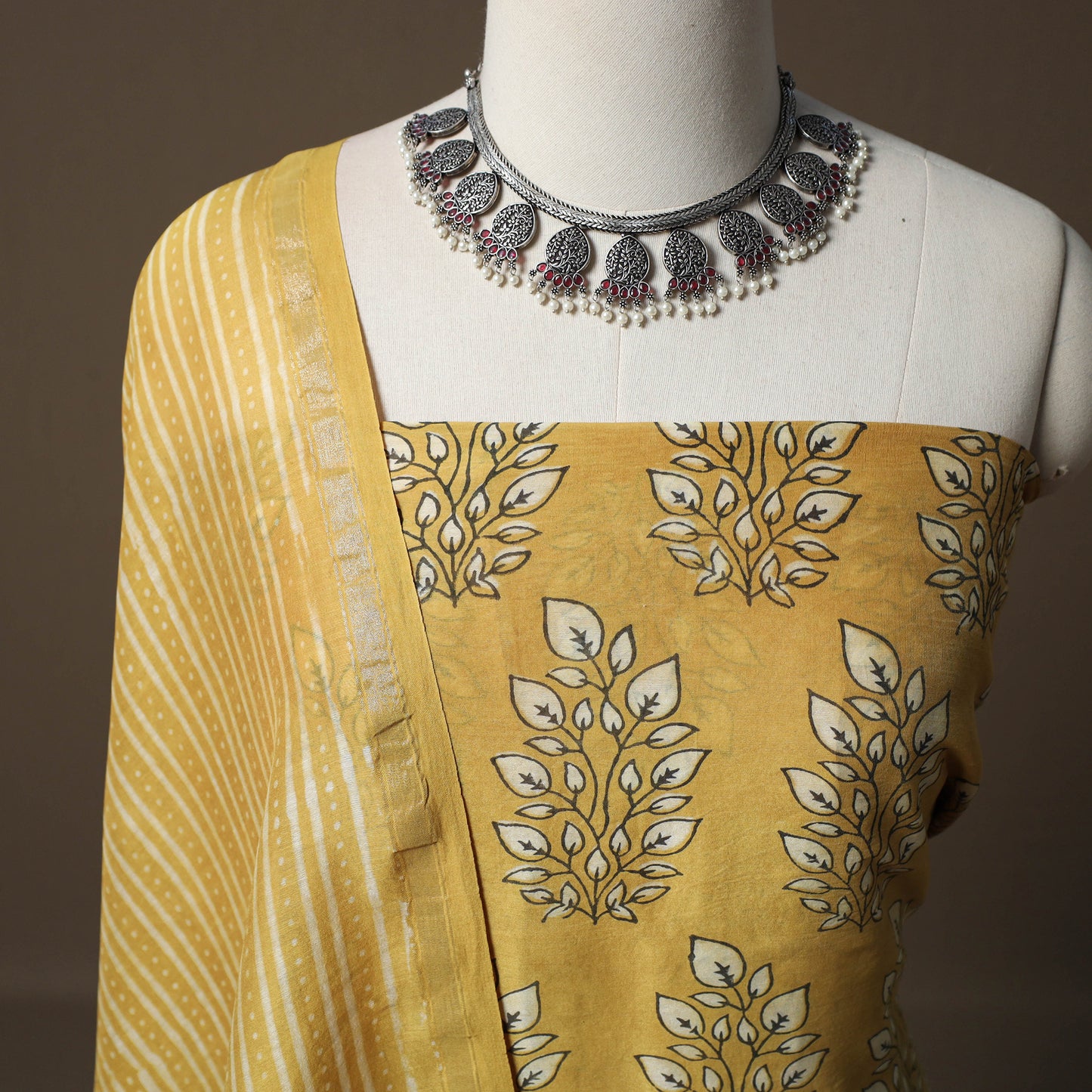 Akola Hand Block Print Chanderi Silk 2pc Unstitched Dress Material Kurta Set 26