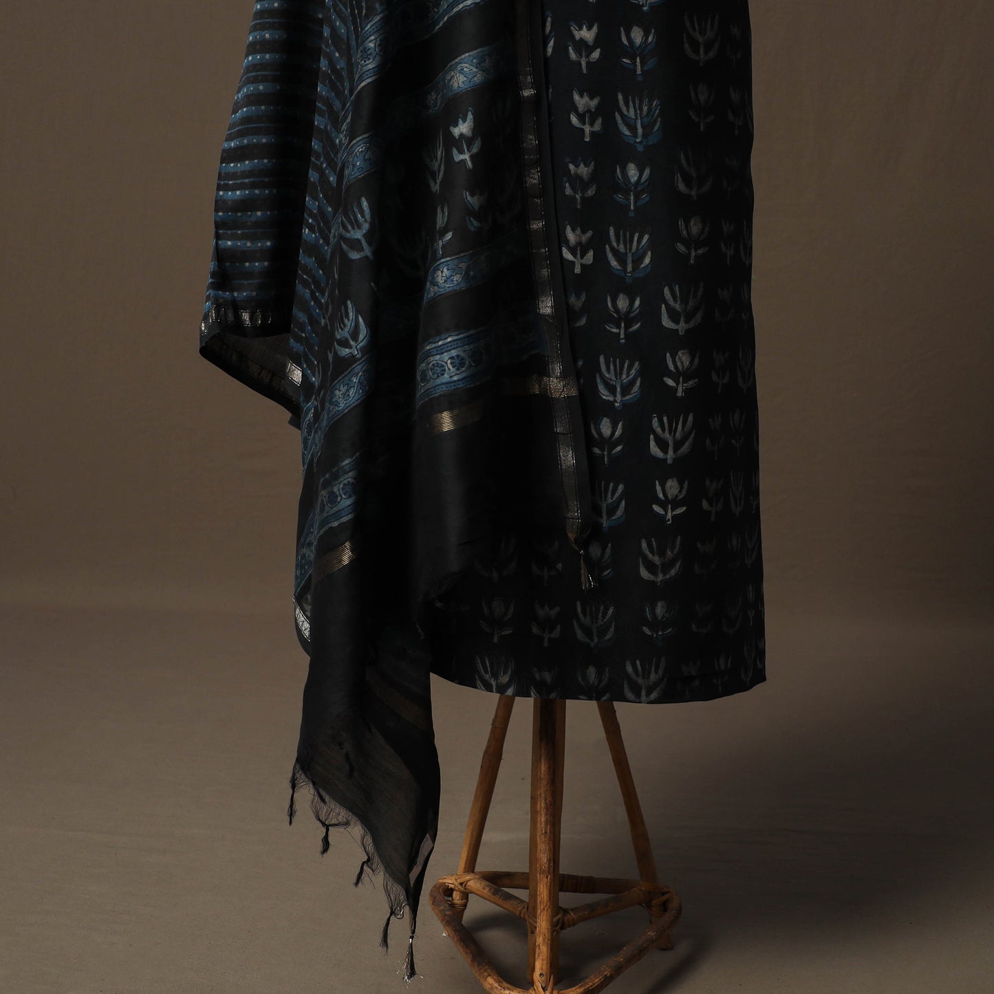 Akola Hand Block Print Chanderi Silk 2pc Unstitched Dress Material Kurta Set 32