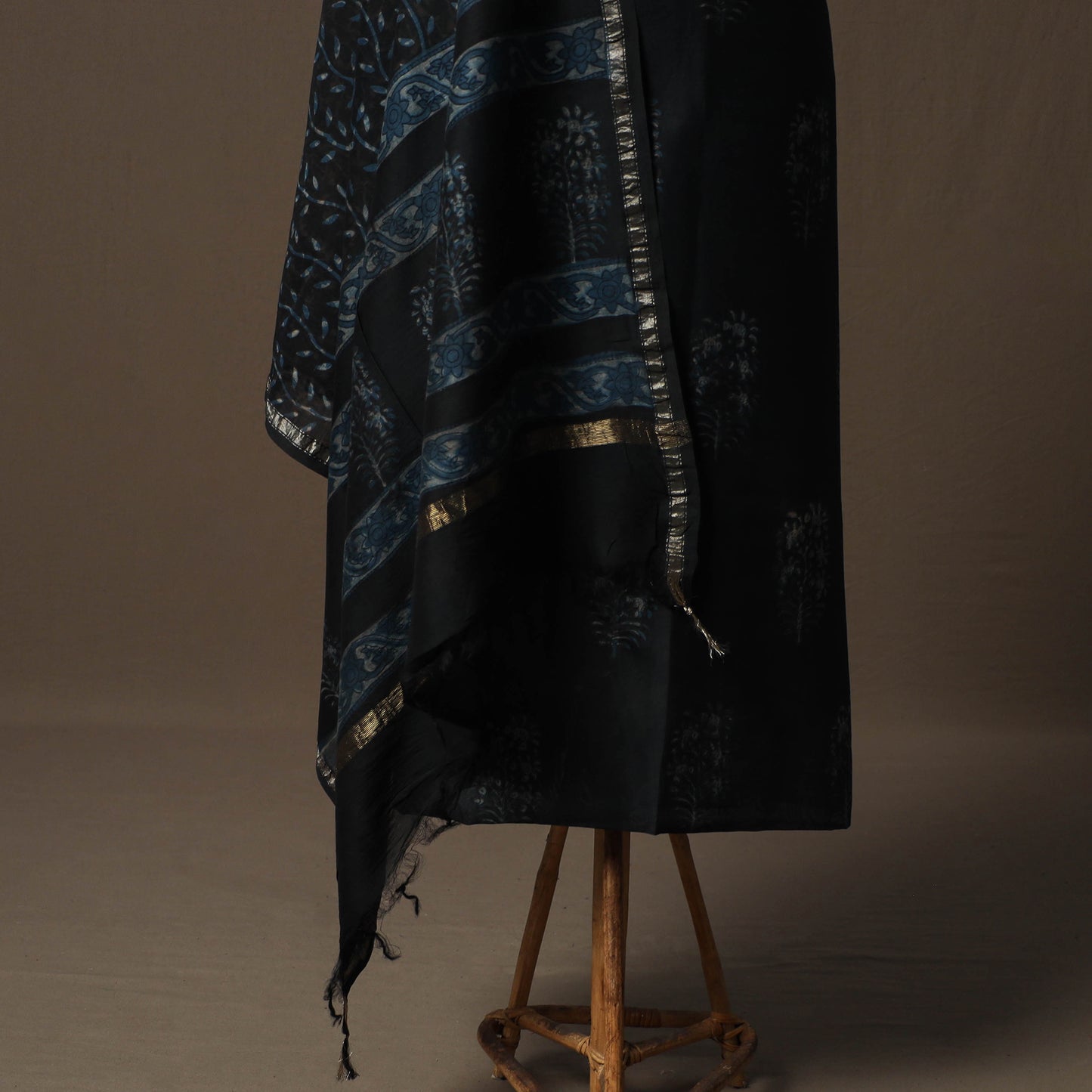 Akola Hand Block Print Chanderi Silk 2pc Unstitched Dress Material Kurta Set 34
