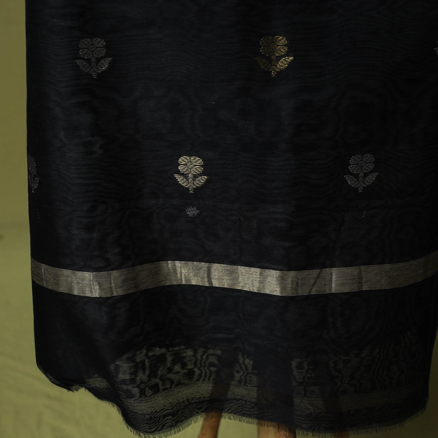 Black - Handloom Zari Buti Chanderi Silk 2pc Unstitched Dress Material Kurta Set 01