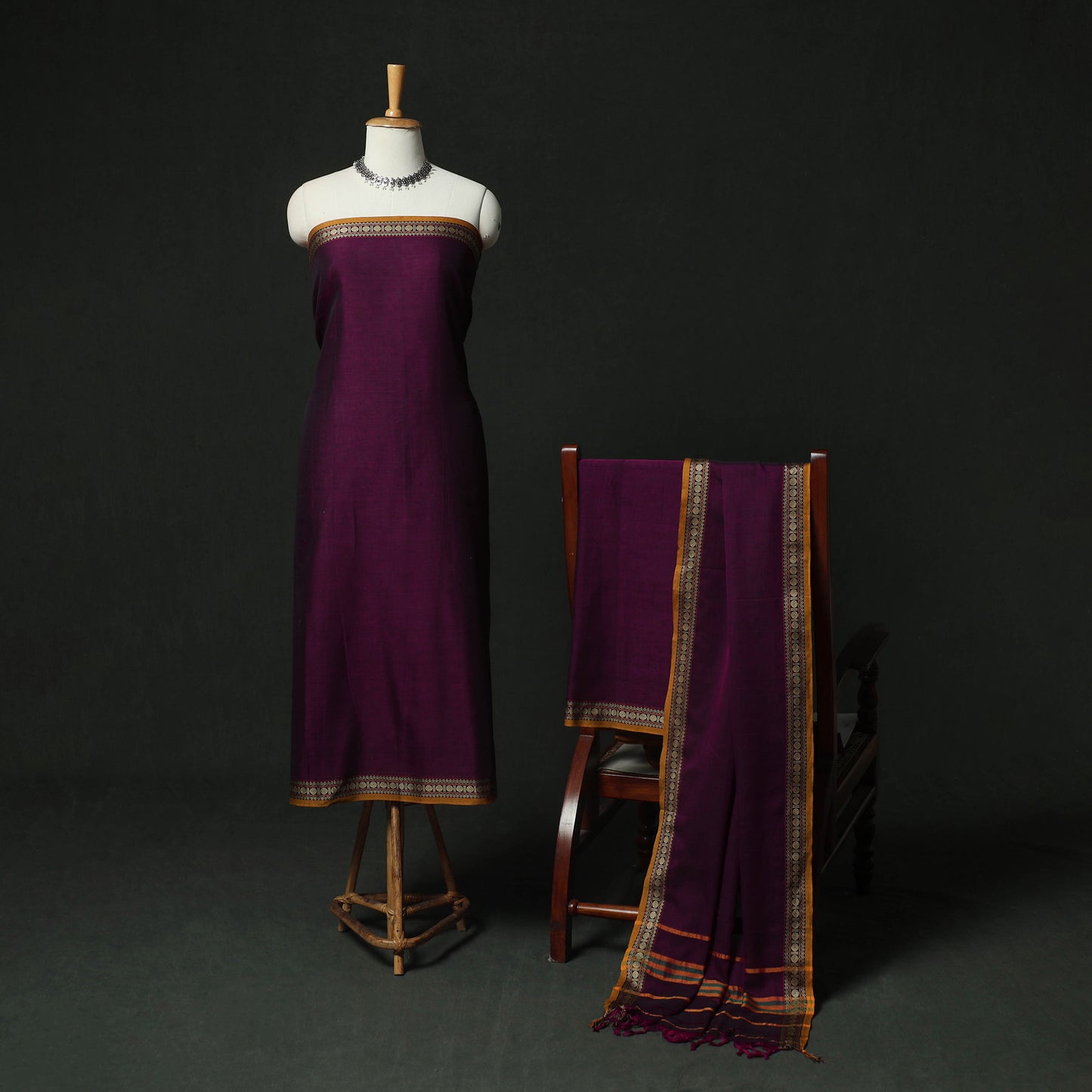 Purple - Dharwad Woven Cotton 3pc Unstitched Dress Material Suit Set 52