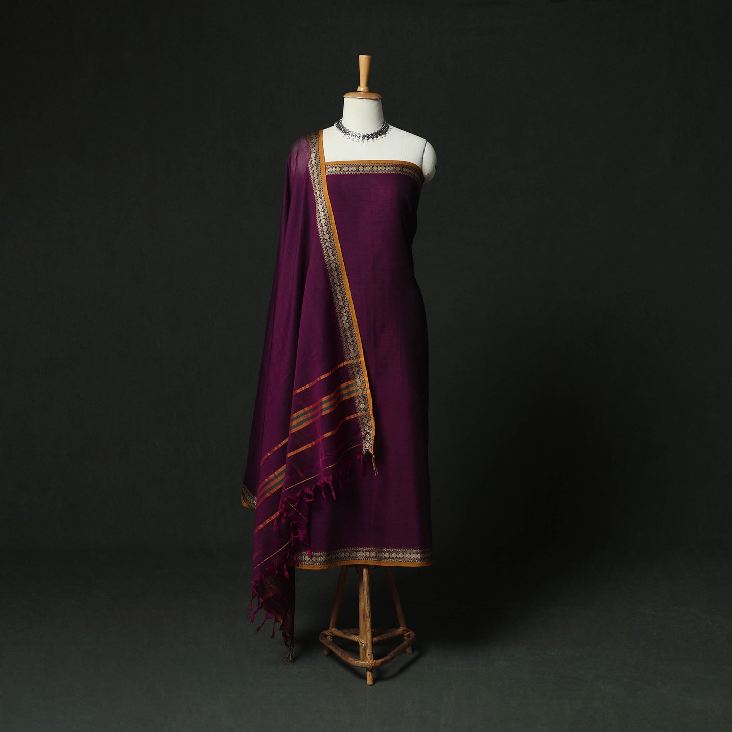 Purple - Dharwad Woven Cotton 3pc Unstitched Dress Material Suit Set 52