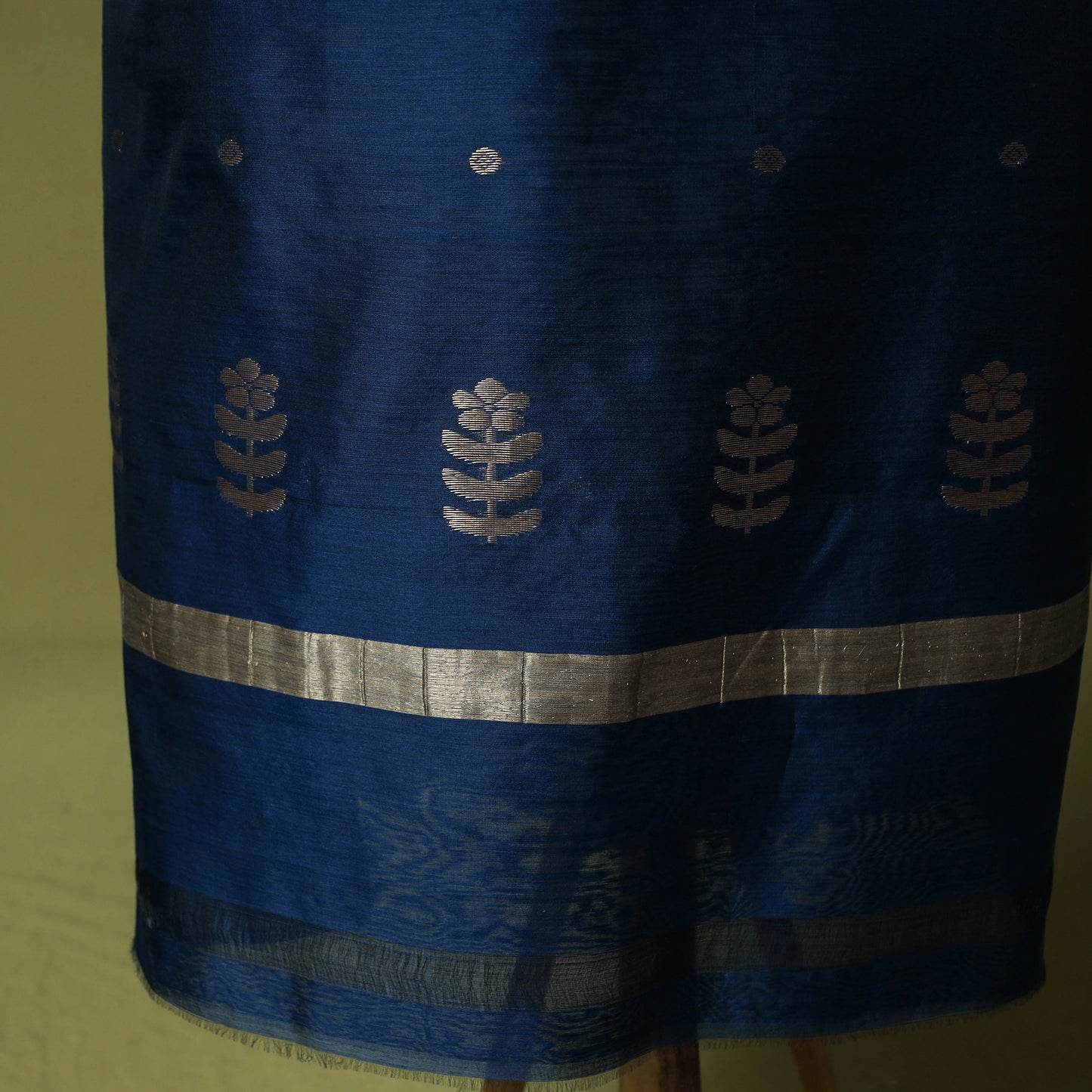 Blue - Handloom Zari Buti Chanderi Silk 2pc Unstitched Dress Material Kurta Set 03