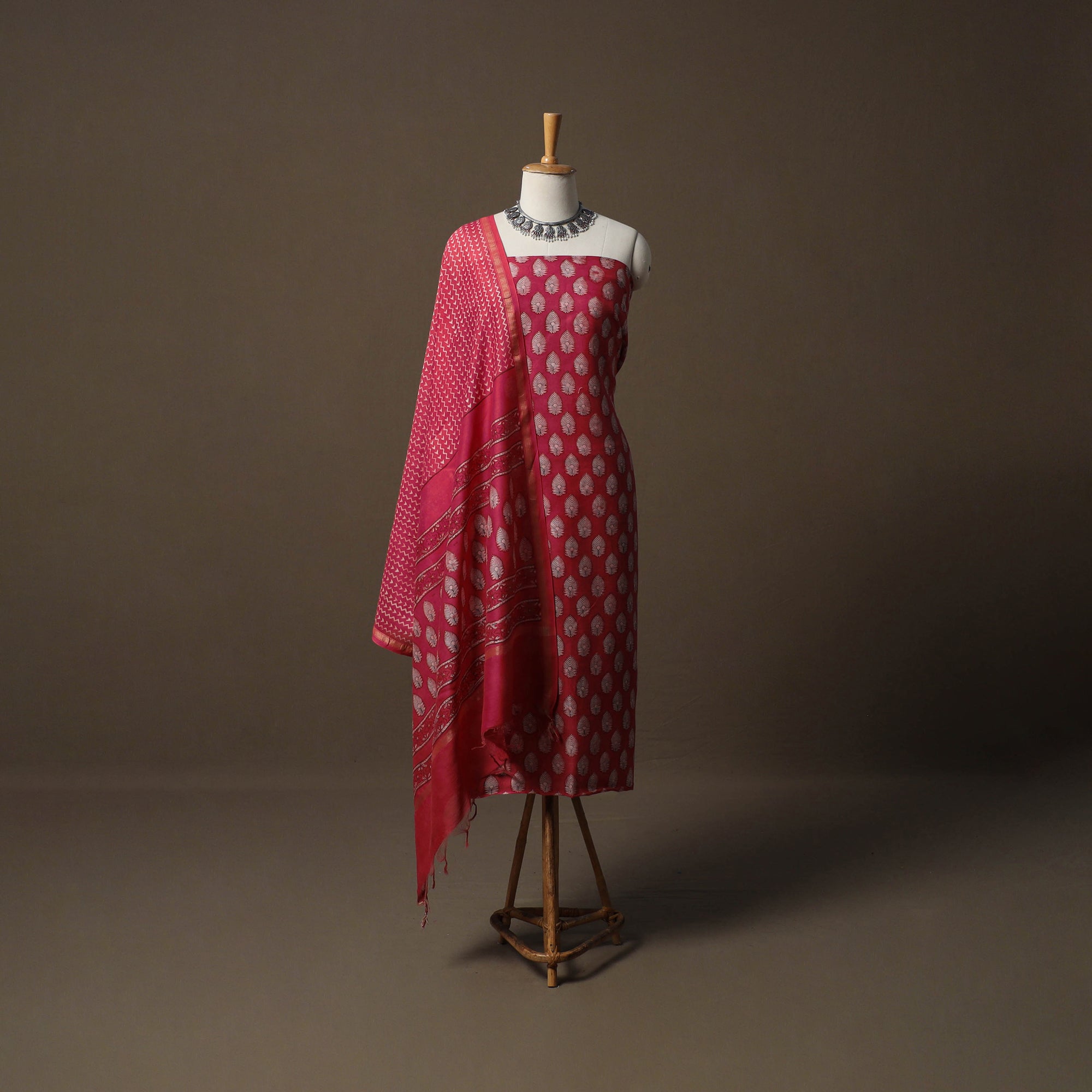 chanderi silk dress material Elegant Cream & Yellow Butti Chanderi Silk Dress Material With Cording