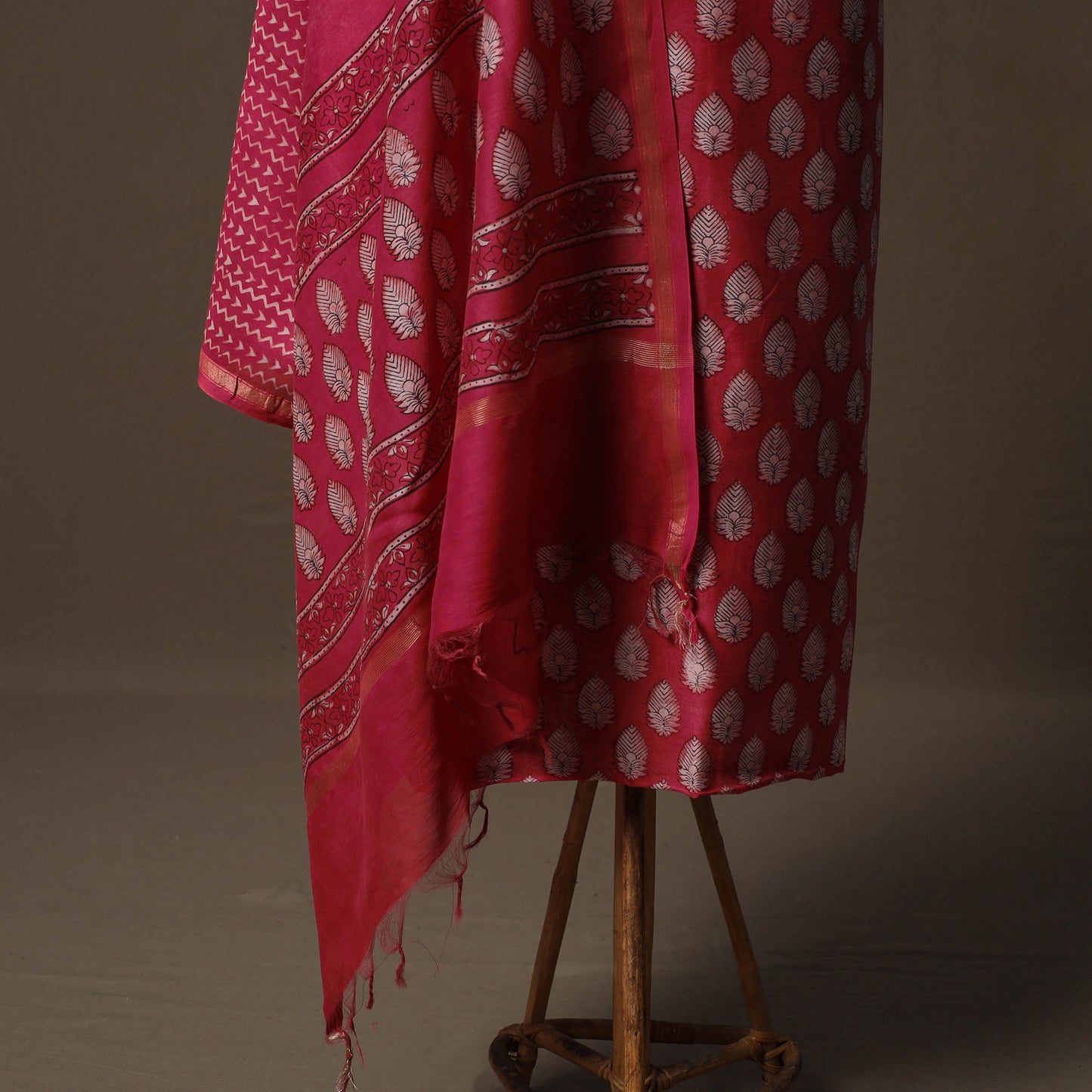 Akola Hand Block Print Chanderi Silk 2pc Unstitched Dress Material Kurta Set 42