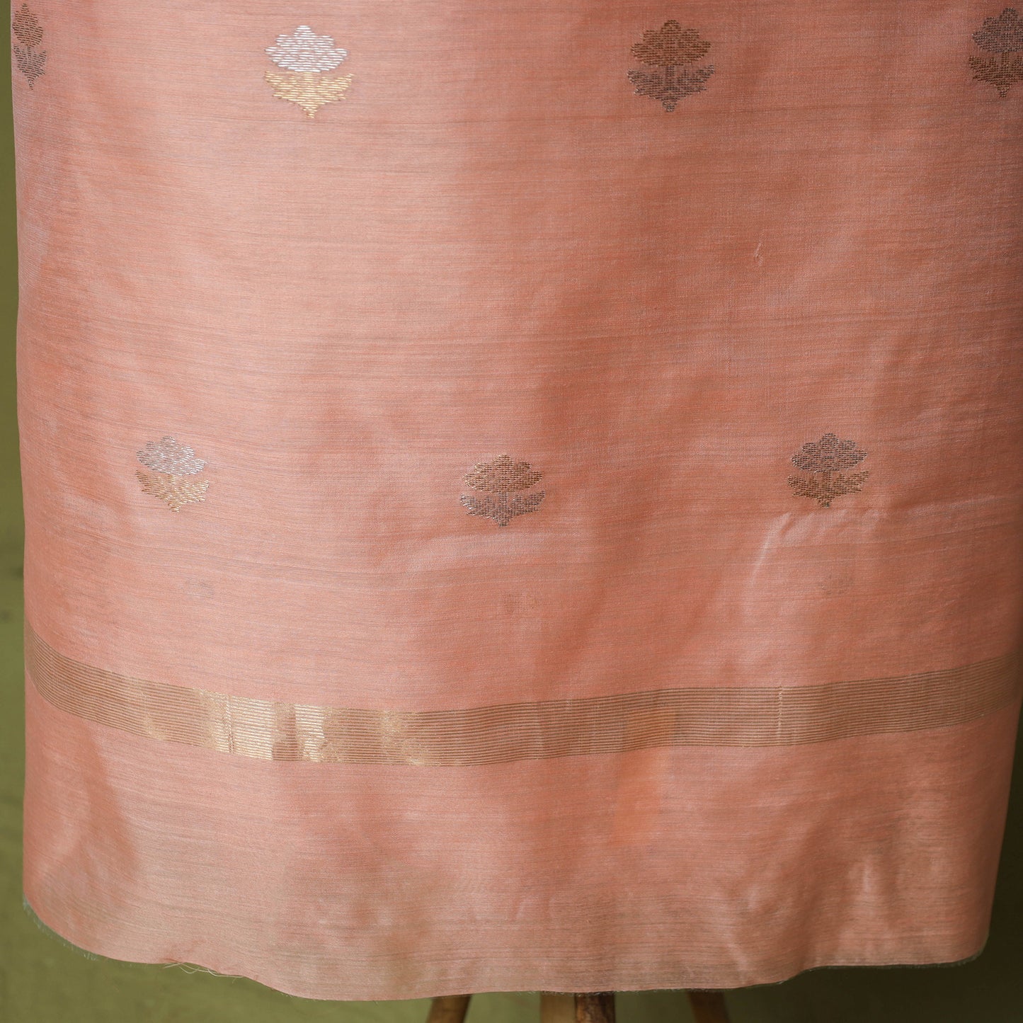 Peach - Handloom Zari Buti Chanderi Silk 2pc Unstitched Dress Material Kurta Set 07