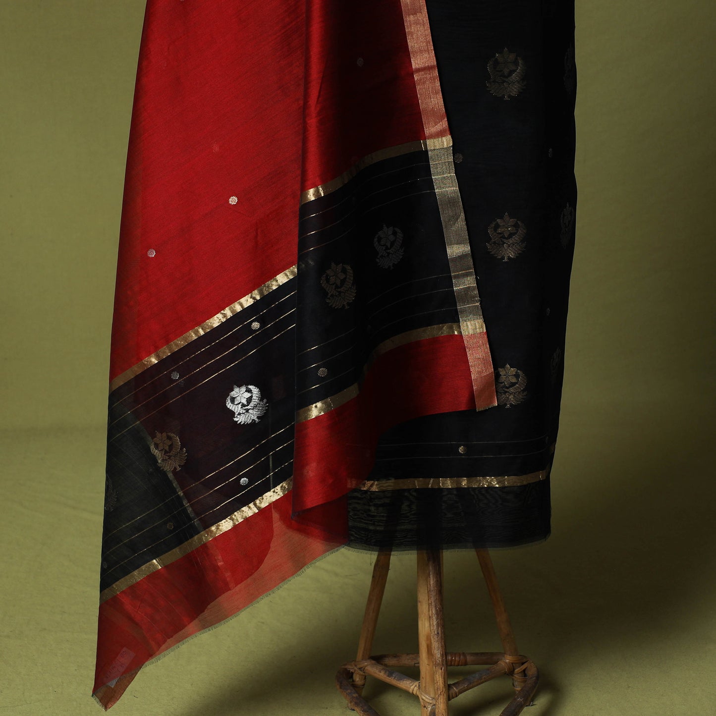 Black - Handloom Zari Buti Chanderi Silk 2pc Unstitched Dress Material Kurta Set 08