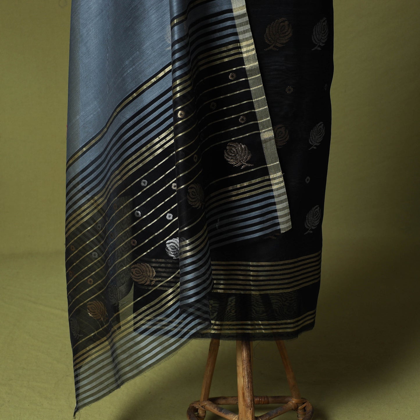 Black - Handloom Zari Buti Chanderi Silk 2pc Unstitched Dress Material Kurta Set 09