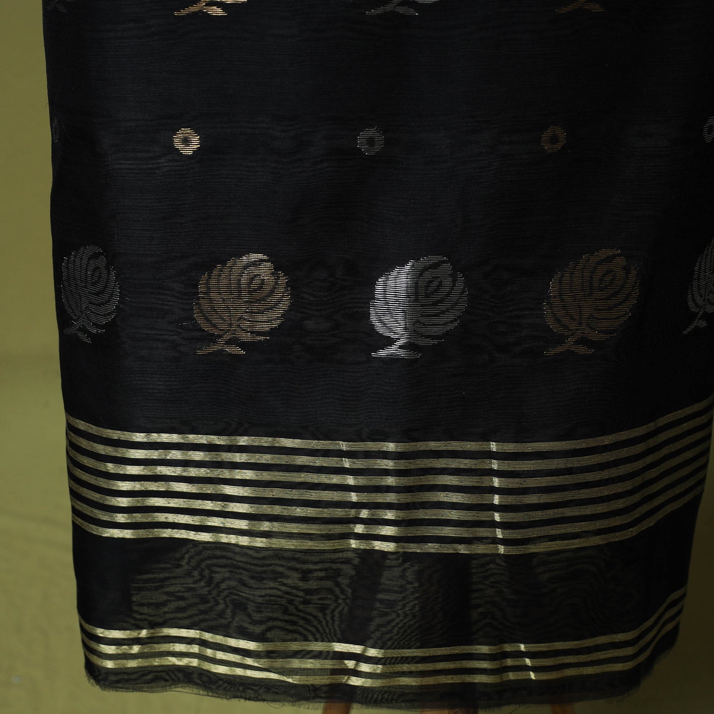 Black - Handloom Zari Buti Chanderi Silk 2pc Unstitched Dress Material Kurta Set 09