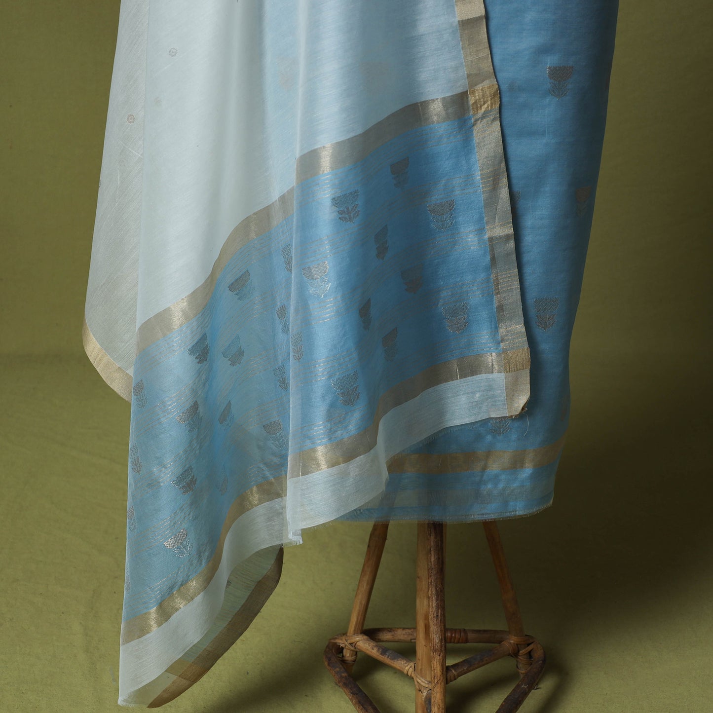 Blue - Handloom Zari Buti Chanderi Silk 2pc Unstitched Dress Material Kurta Set 10
