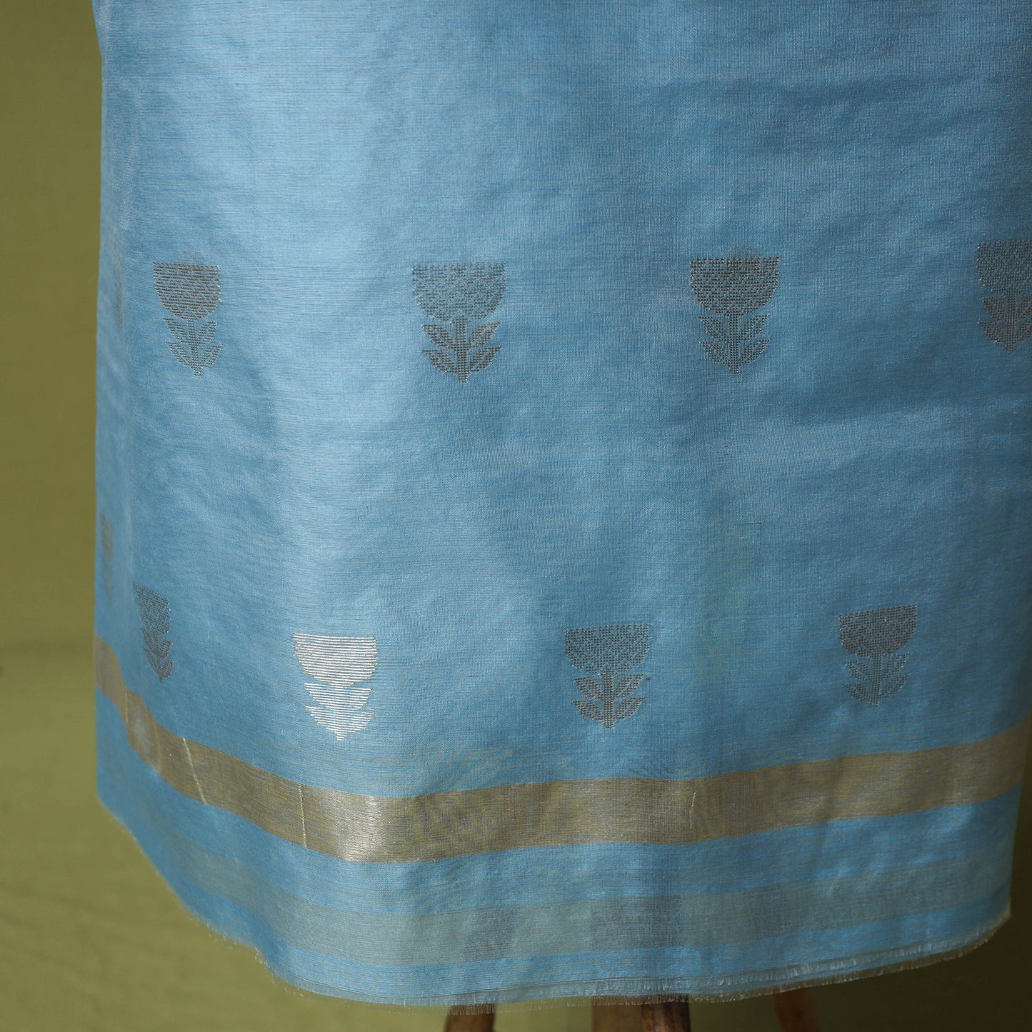 Blue - Handloom Zari Buti Chanderi Silk 2pc Unstitched Dress Material Kurta Set 10