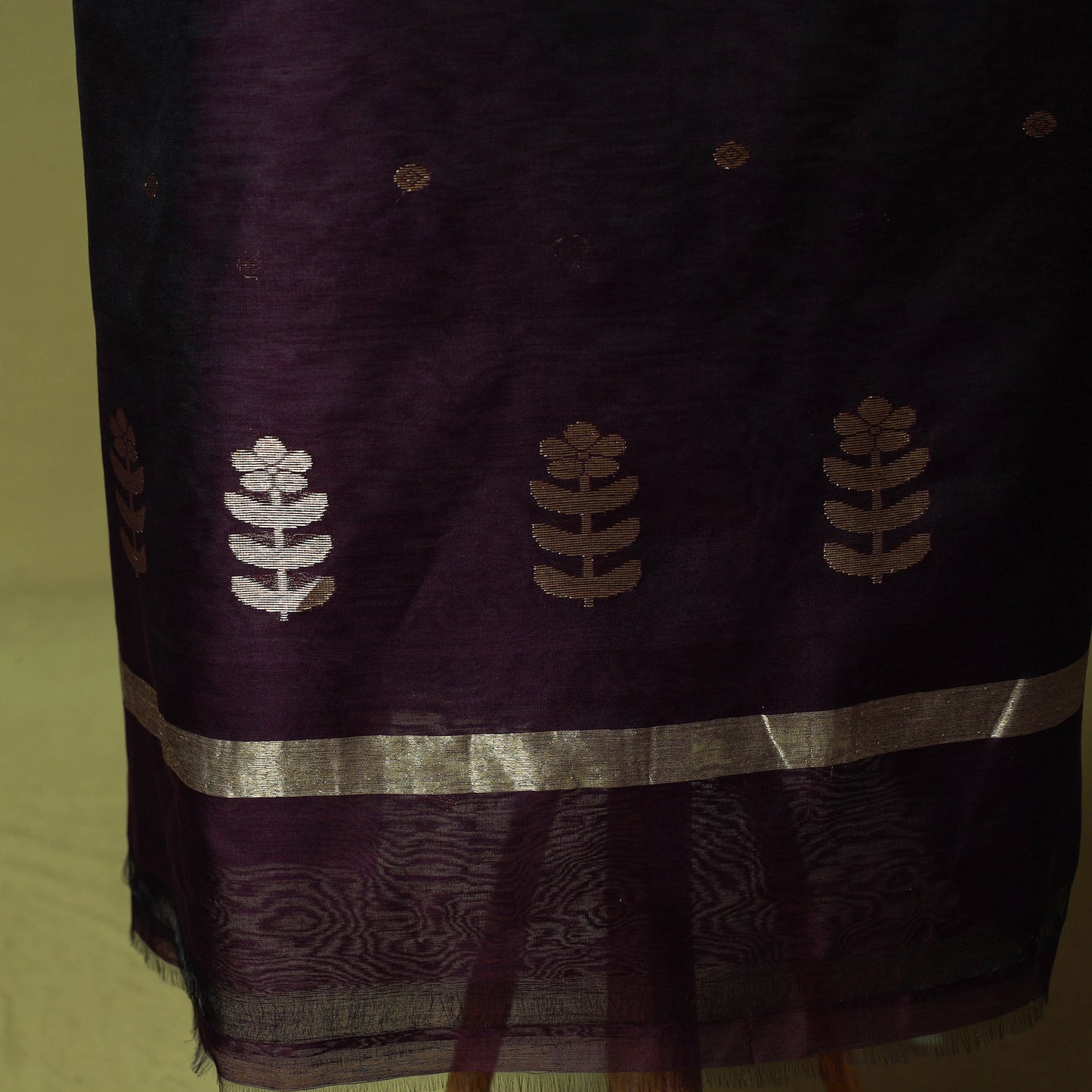 Purple - Handloom Zari Buti Chanderi Silk 2pc Unstitched Dress Material Kurta Set 11