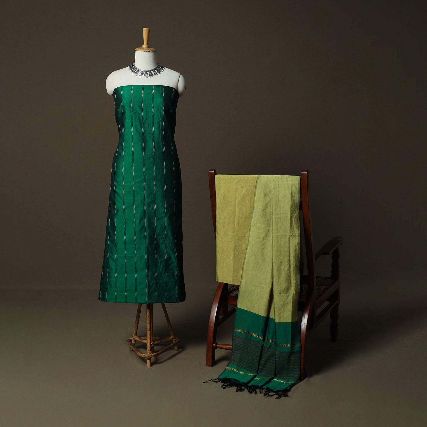 Pochampally Ikat Silk Cotton 3pc Unstitched Dress Material Suit Set 01