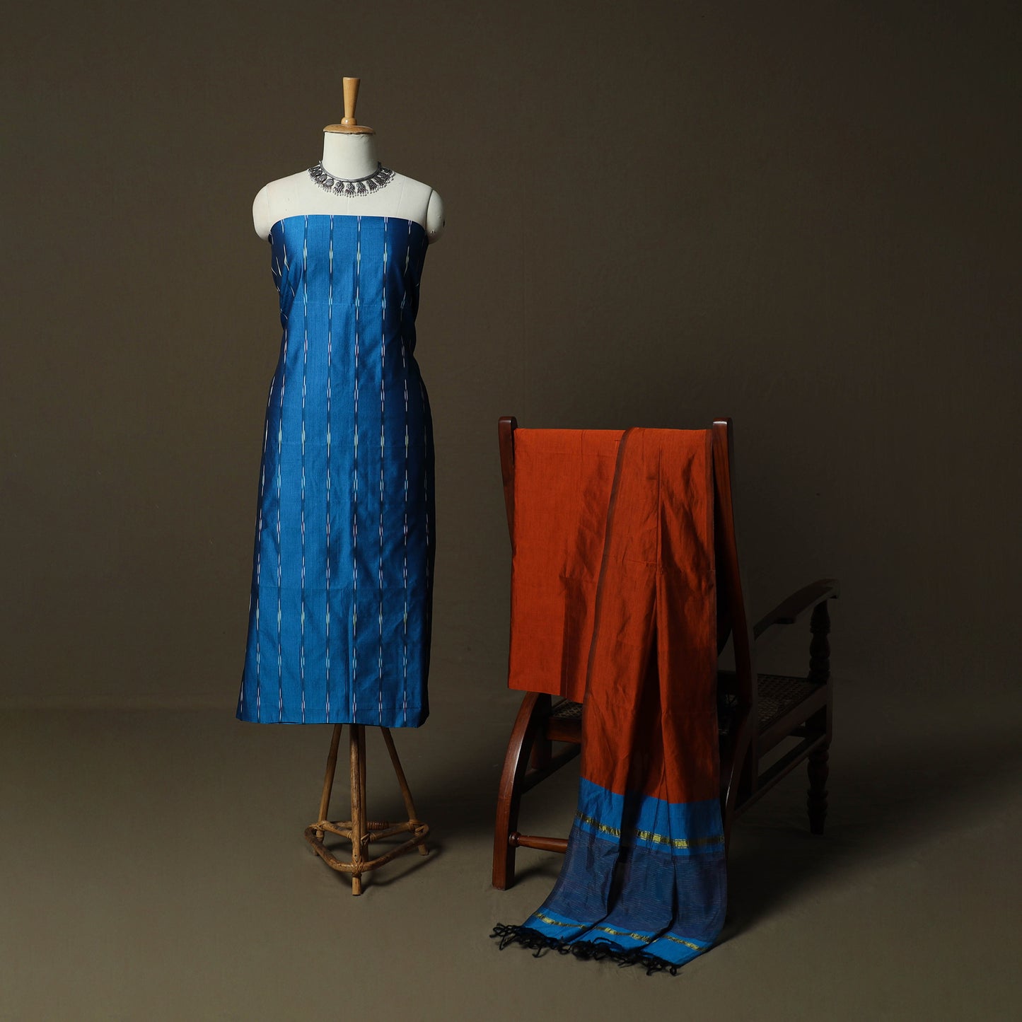 Pochampally Ikat Silk Cotton 3pc Unstitched Dress Material Suit Set 02