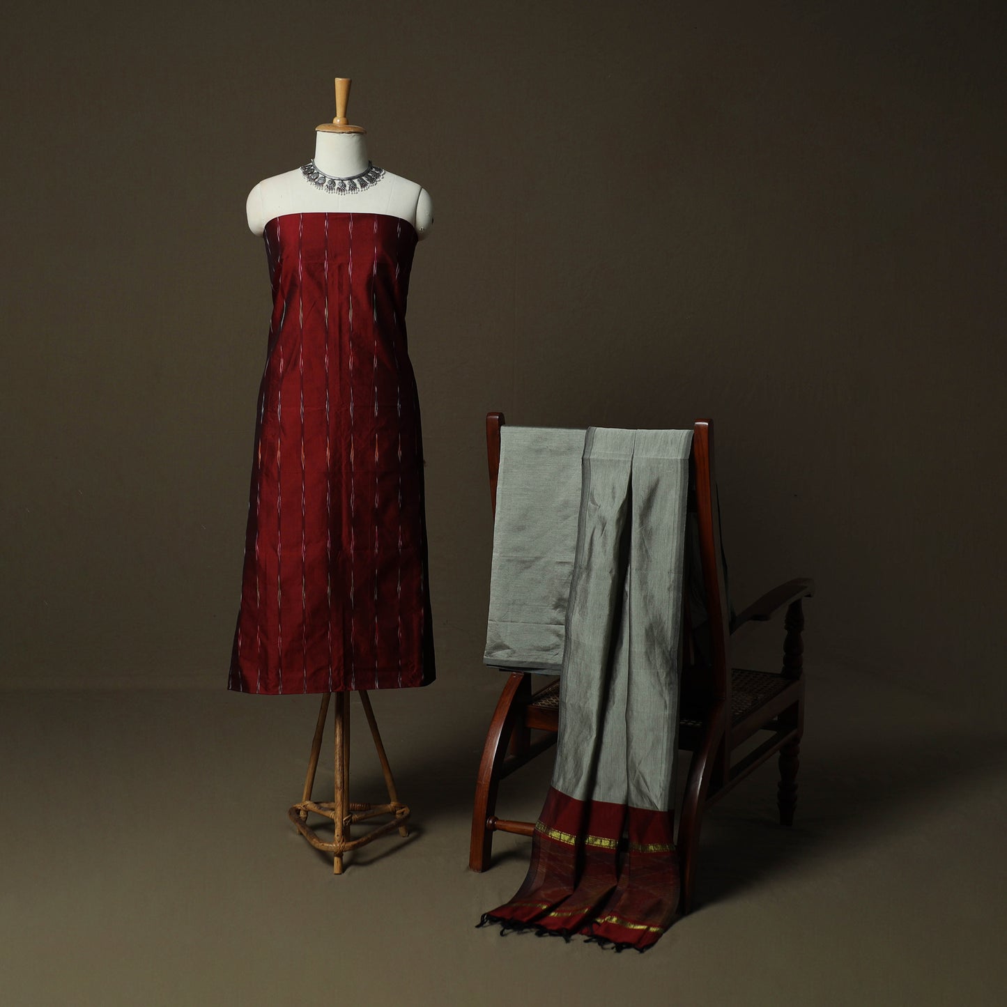 Pochampally Ikat Silk Cotton 3pc Unstitched Dress Material Suit Set 03