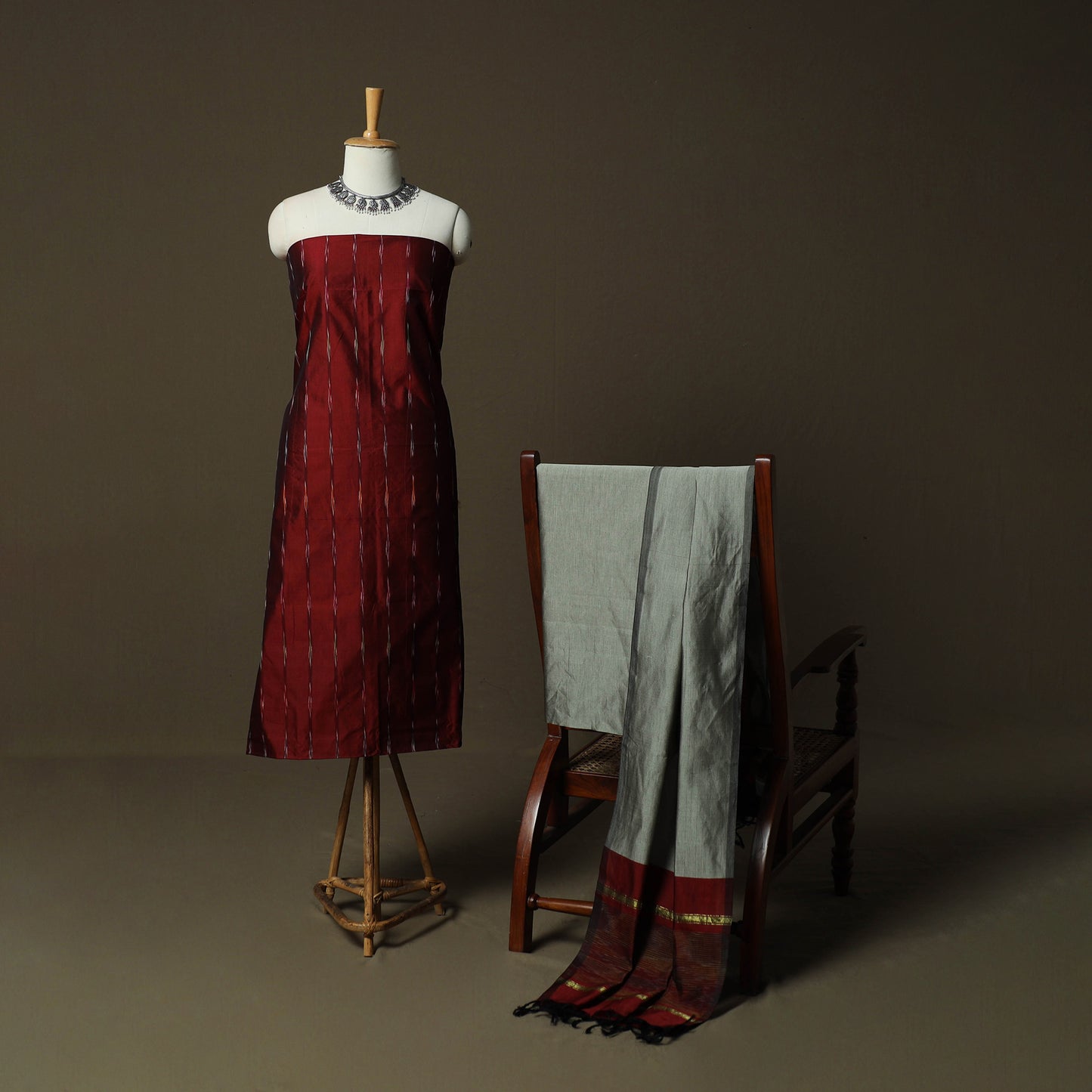Pochampally Ikat Silk Cotton 3pc Unstitched Dress Material Suit Set 05