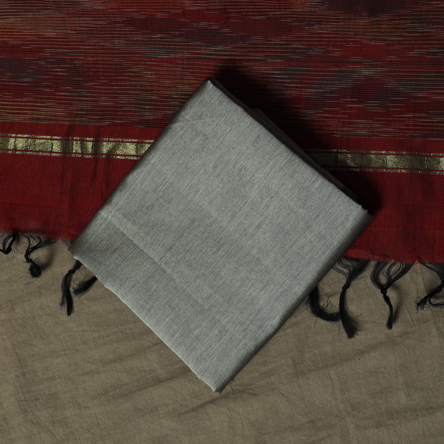 Pochampally Ikat Silk Cotton 3pc Unstitched Dress Material Suit Set 05