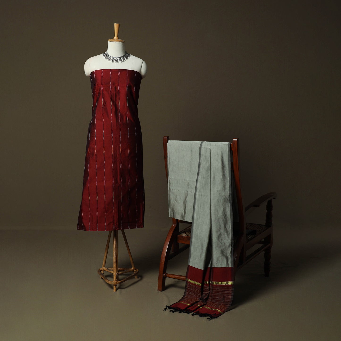 Pochampally Ikat Silk Cotton 3pc Unstitched Dress Material Suit Set 06