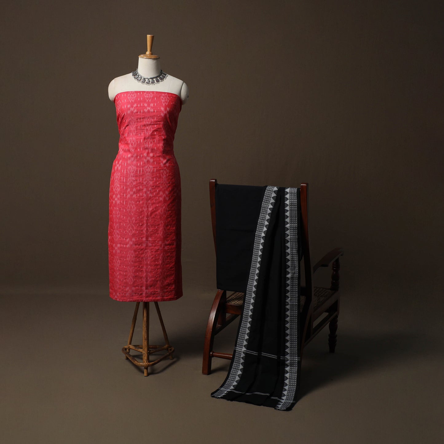 Sambalpuri Ikat Cotton 3pc Unstitched Dress Material Suit Set 03