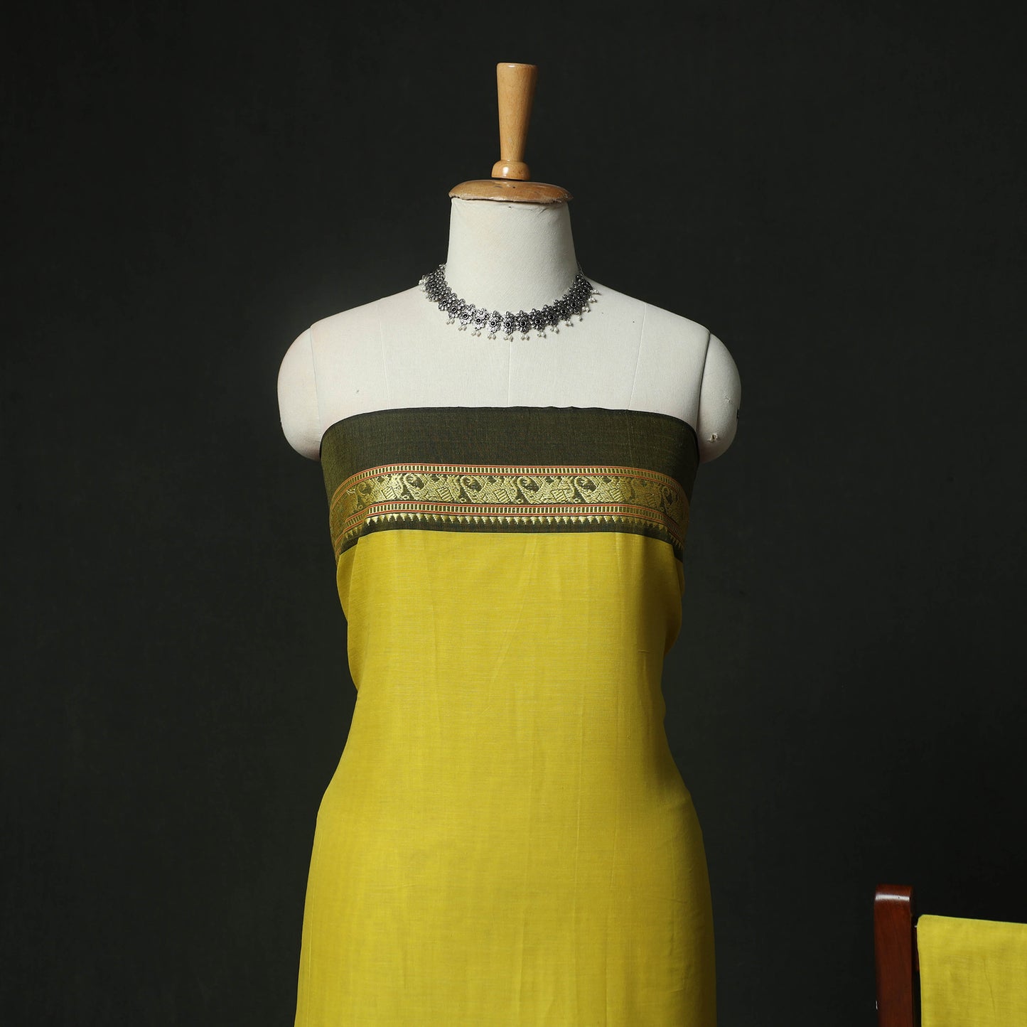 Yellow - Dharwad Woven Cotton 3pc Unstitched Dress Material Suit Set 03