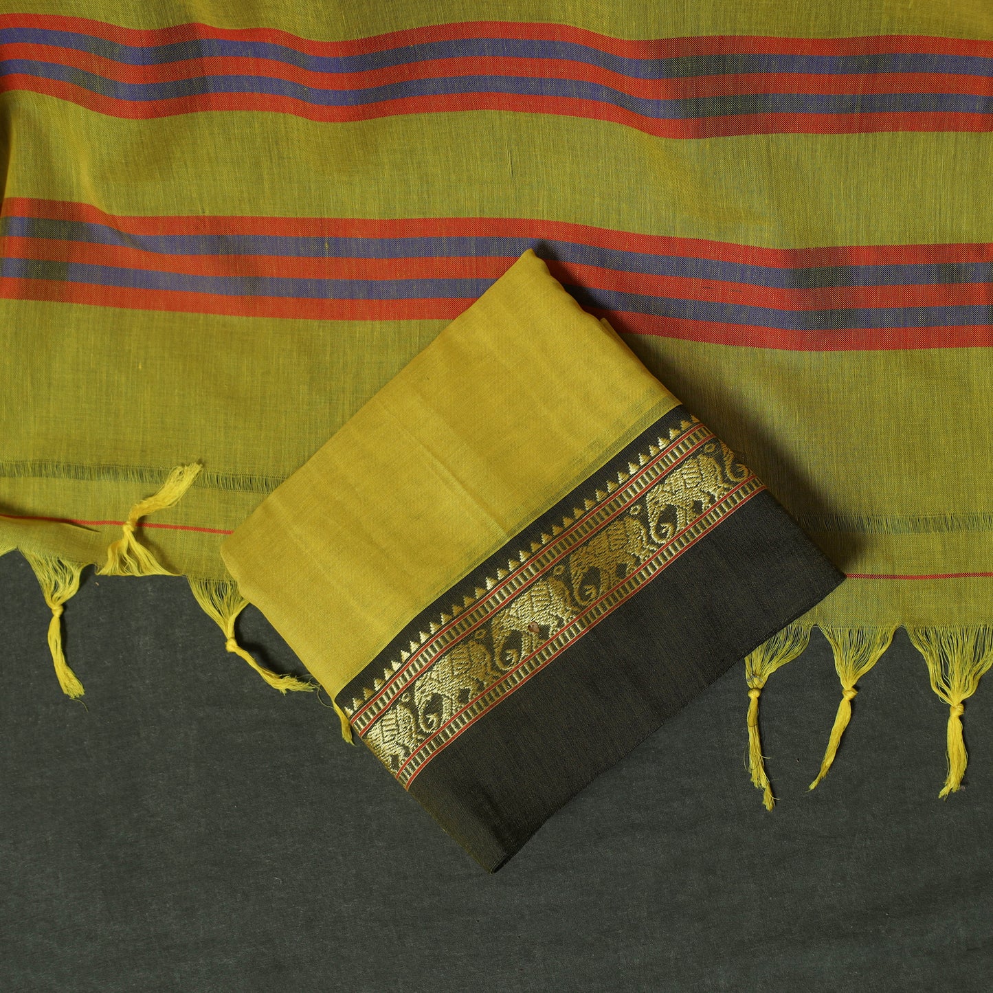 Yellow - Dharwad Woven Cotton 3pc Unstitched Dress Material Suit Set 03
