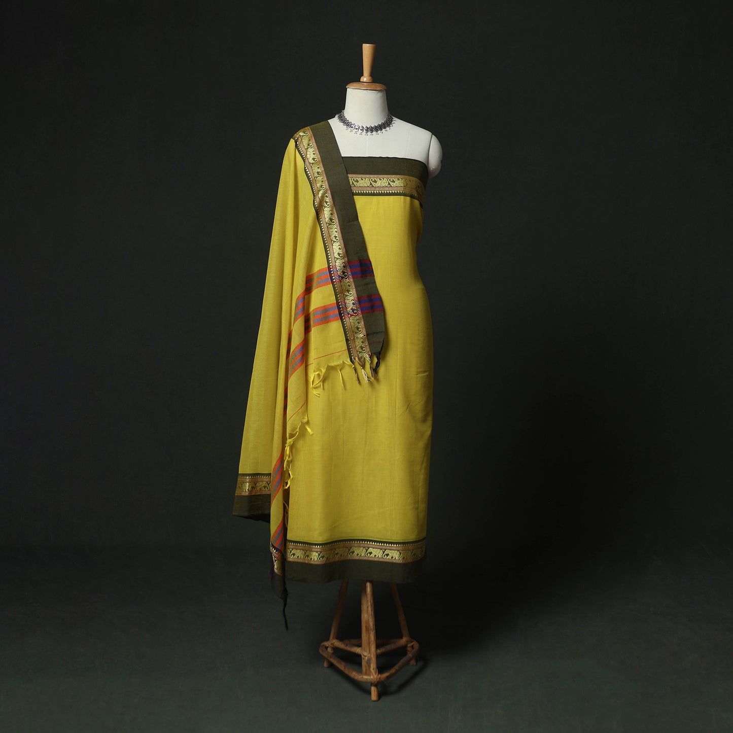 Yellow - Dharwad Woven Cotton 3pc Unstitched Dress Material Suit Set 03
