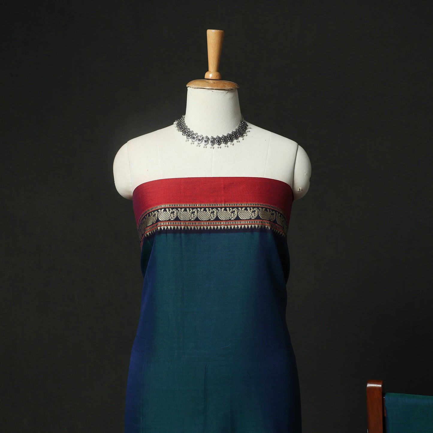 Blue - Dharwad Woven Cotton 3pc Unstitched Dress Material Suit Set 04