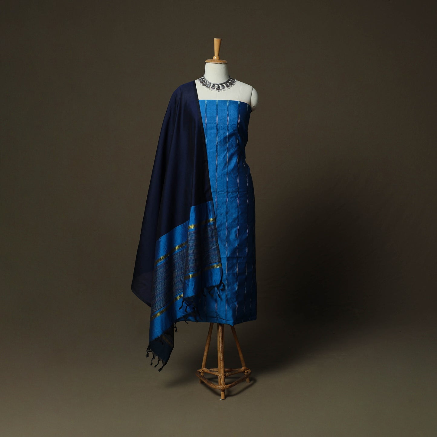 Pochampally Ikat Silk Cotton 3pc Unstitched Dress Material Suit Set 11