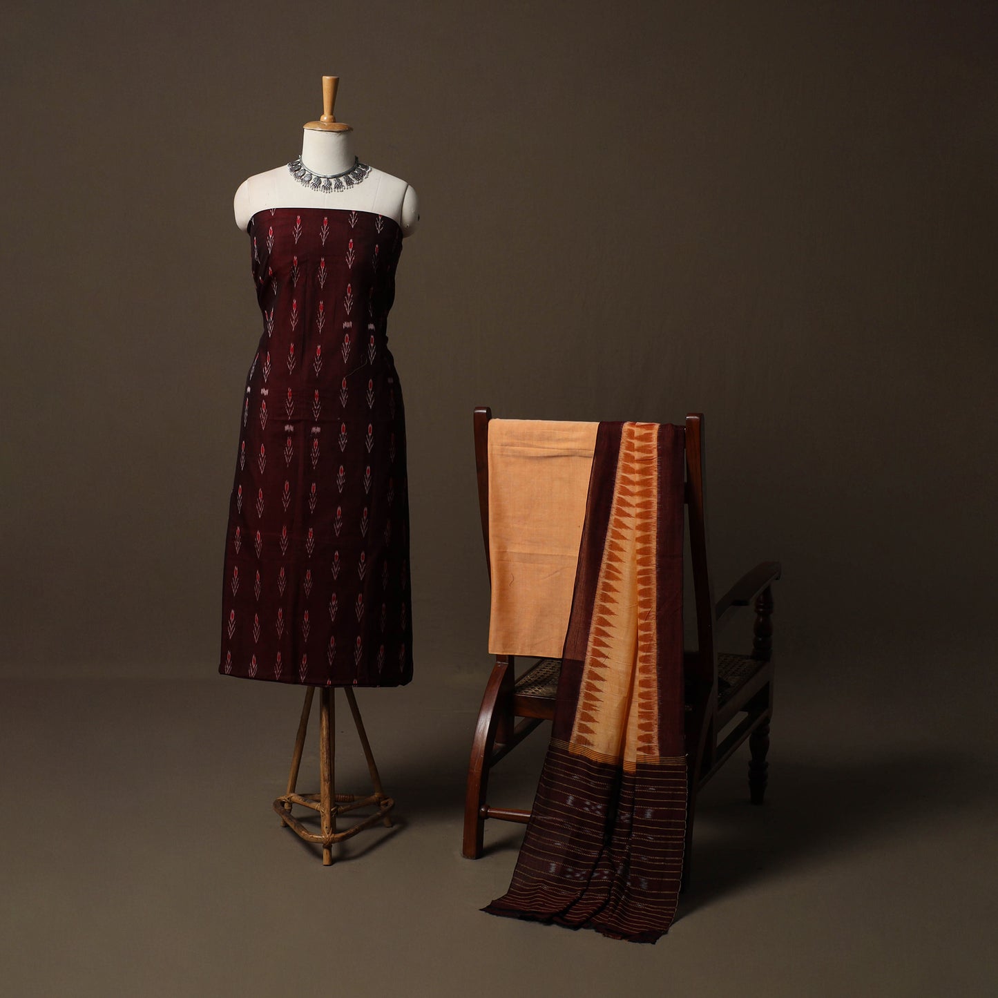 Sambalpuri Ikat Cotton 3pc Unstitched Dress Material Suit Set 06