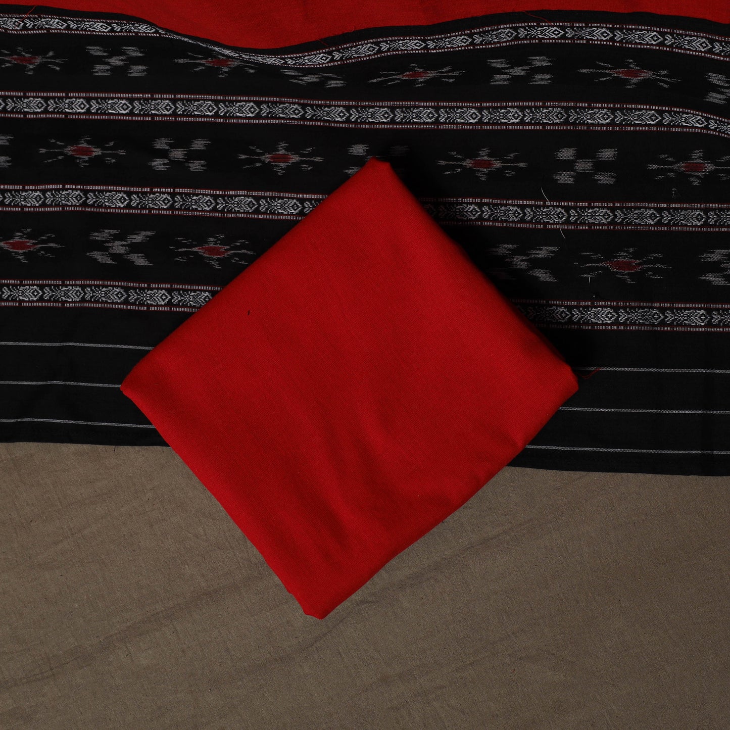 Sambalpuri Ikat Cotton 3pc Unstitched Dress Material Suit Set 08