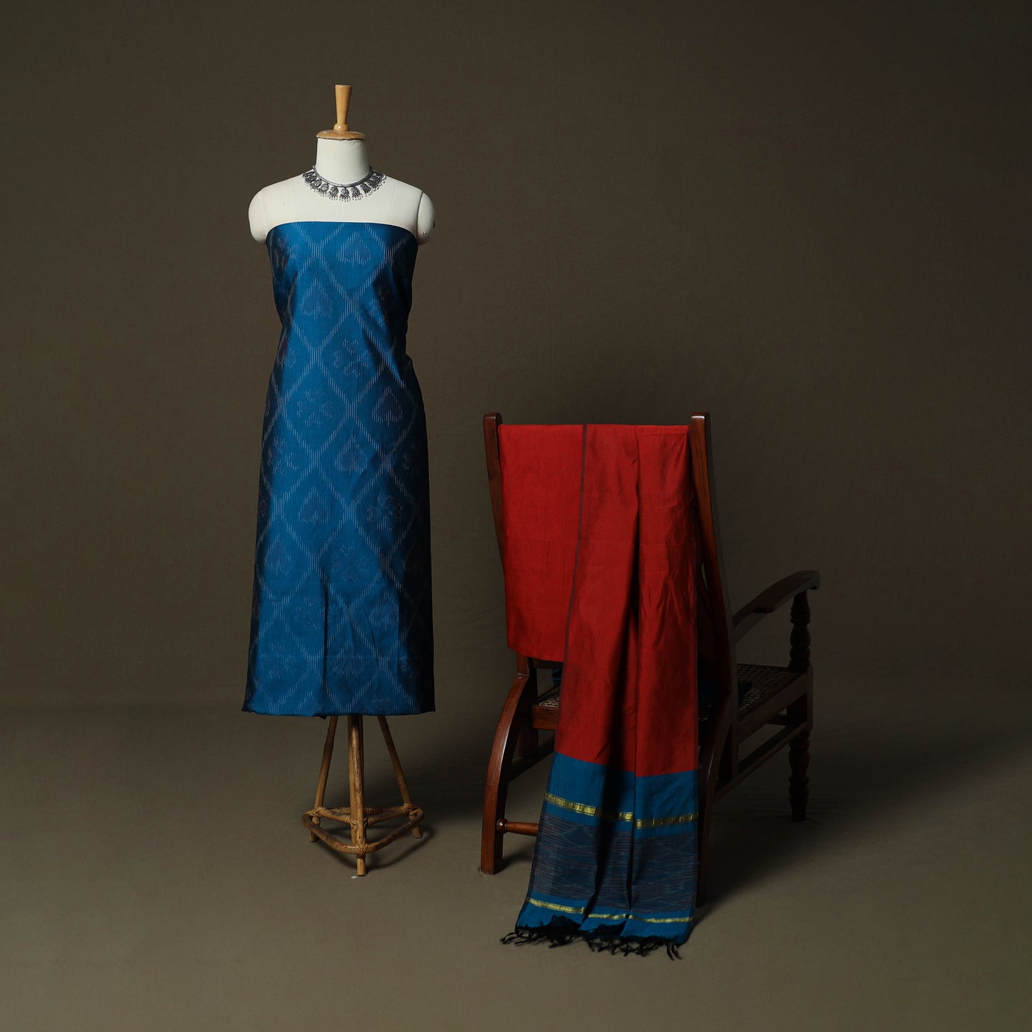Pochampally Ikat Silk Cotton 3pc Unstitched Dress Material Suit Set 14